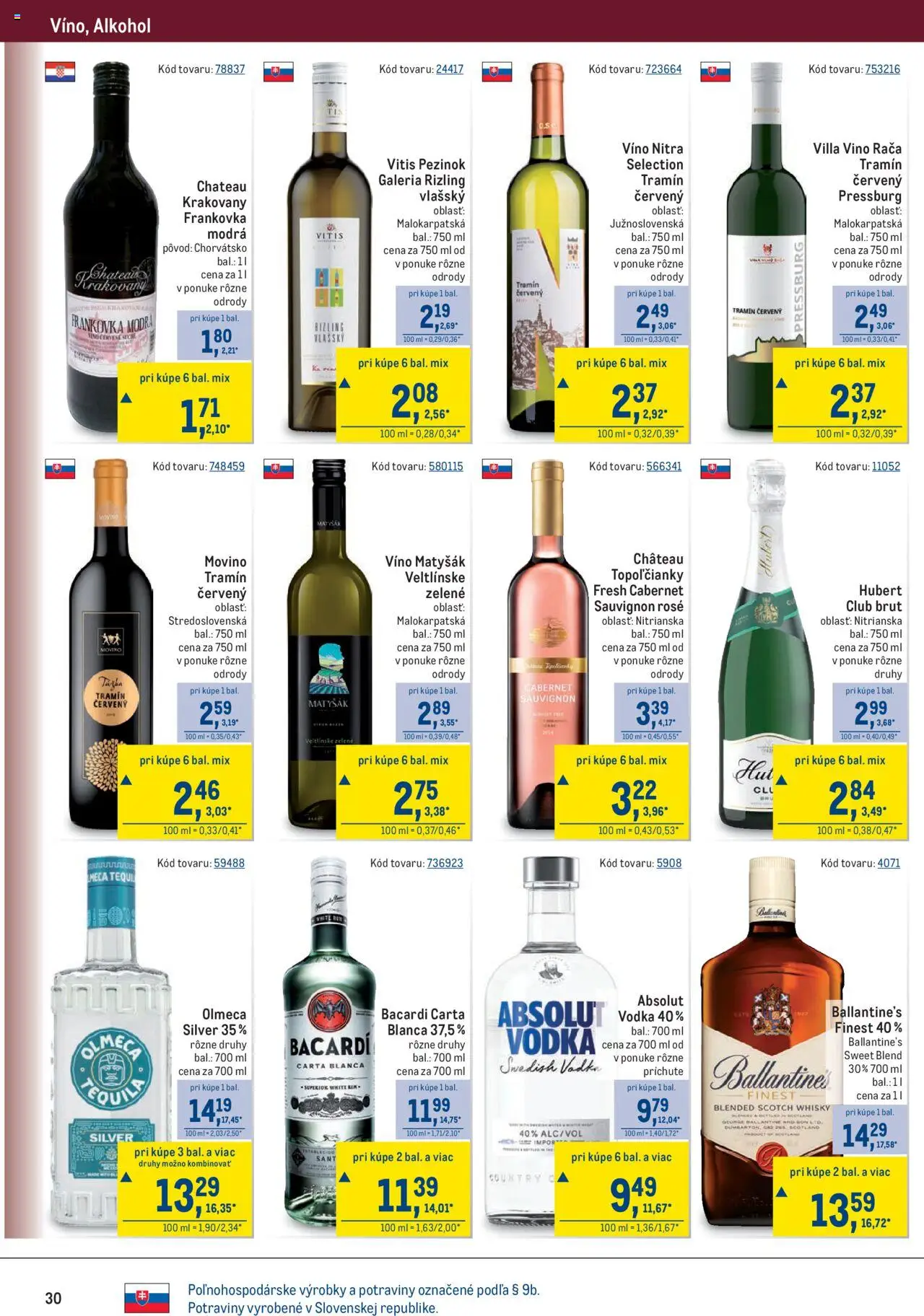Metro Maloobchod │ platný od 30.07.2025 | Strana: 30 | Produkty: Víno, Vodka, Absolut vodka, Alkohol