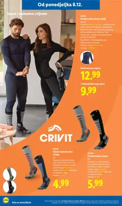 Crivit Funkcionalno donje rublje, Komad. Prozračni DryAct™™ materijal - pomaže da koža ostane suha te štiti tijelo od rashlađivanja. Prozračne zone - zone otvorenog mrežastog pletiva poboljšavaju cirkulaciju zraka. Flexrib zone - pružaju veću elastičnost na potrebnim mjestima. Easy Motion - tehnologija bez šava. Udobne pasice i ovratnik. Veličine: za nju: 36-50 (S-XL)* za njega: 5-7 (M-XL) - Pregled kataloga iz trgovine Lidl, vrijedi od 08.12.2025 | Stranica: 58