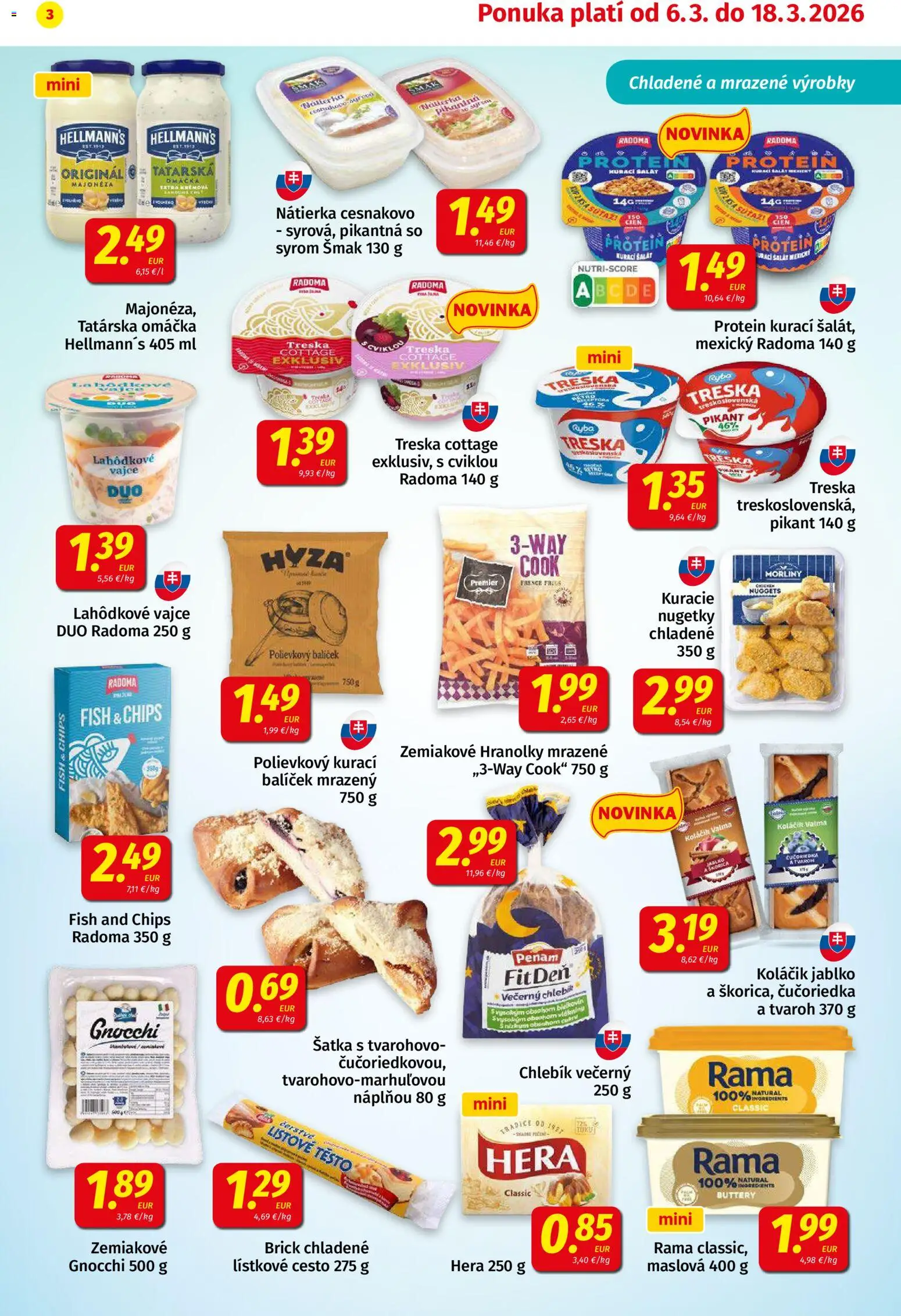 Nové Koruna akcie – leták je platný od 06.03.2026 | Strana: 3 | Produkty: Tvaroh, Šalát, Šatka, Hera