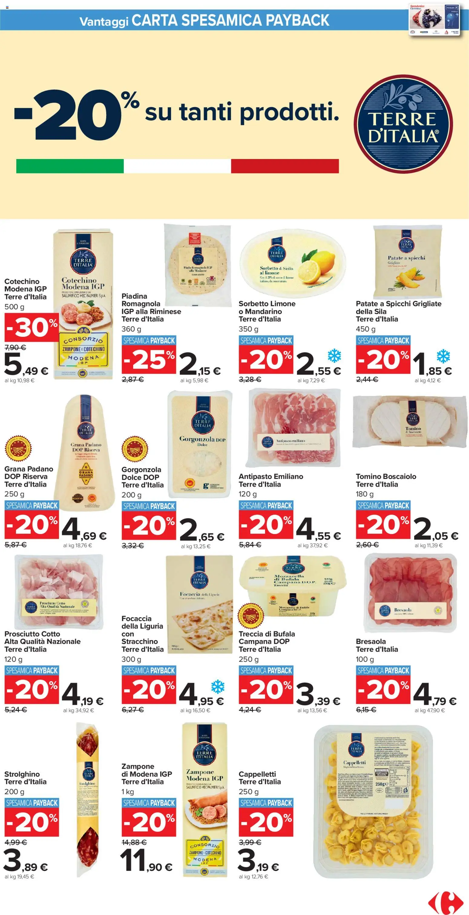 Volantino Carrefour del 16.12.2025 | Pagina: 9 | Prodotti: Sorbetto, Mozzarella, Grana Padano, Gorgonzola