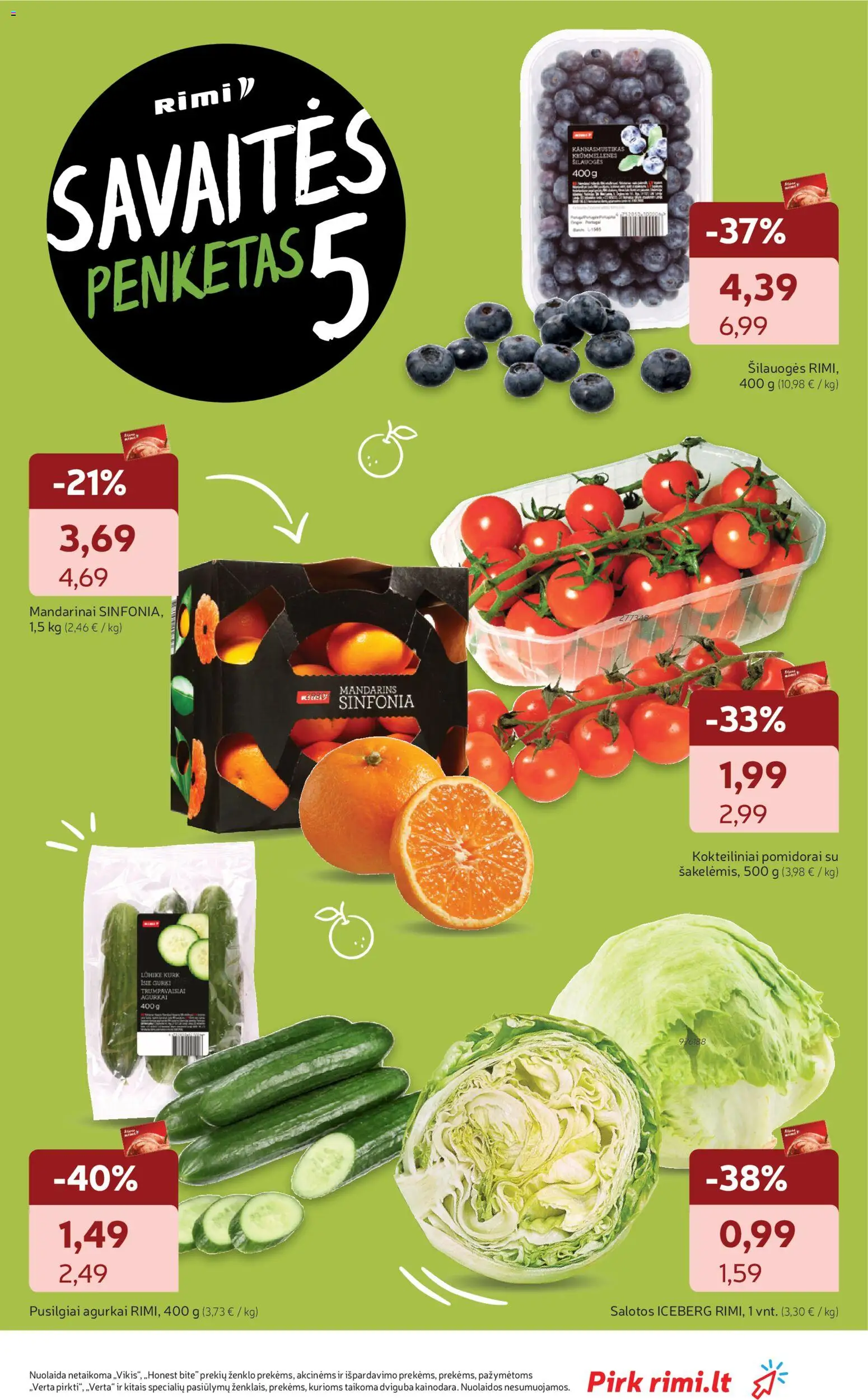 Rimi akcijos nuo 18.11.2025 | Puslapis: 11 | Prekių: Agurkai, Šilauogės, Pomidorai, Mandarinai