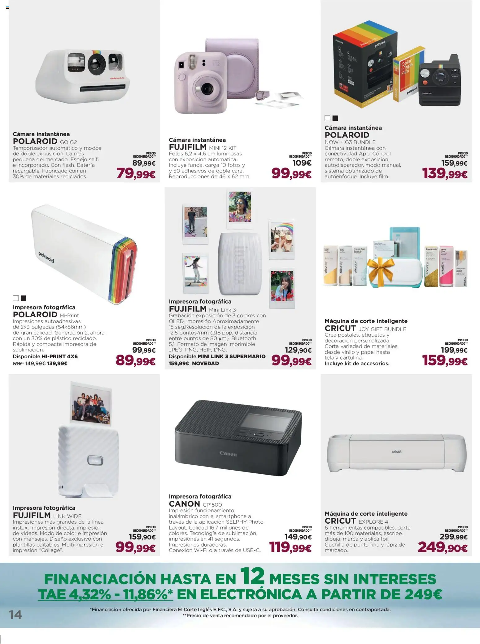 El Corte Inglés ofertas │ válido desde el 02.12.2025 | Página: 14 | Productos: Cámara instantánea, Impresora, Cámara, Batería