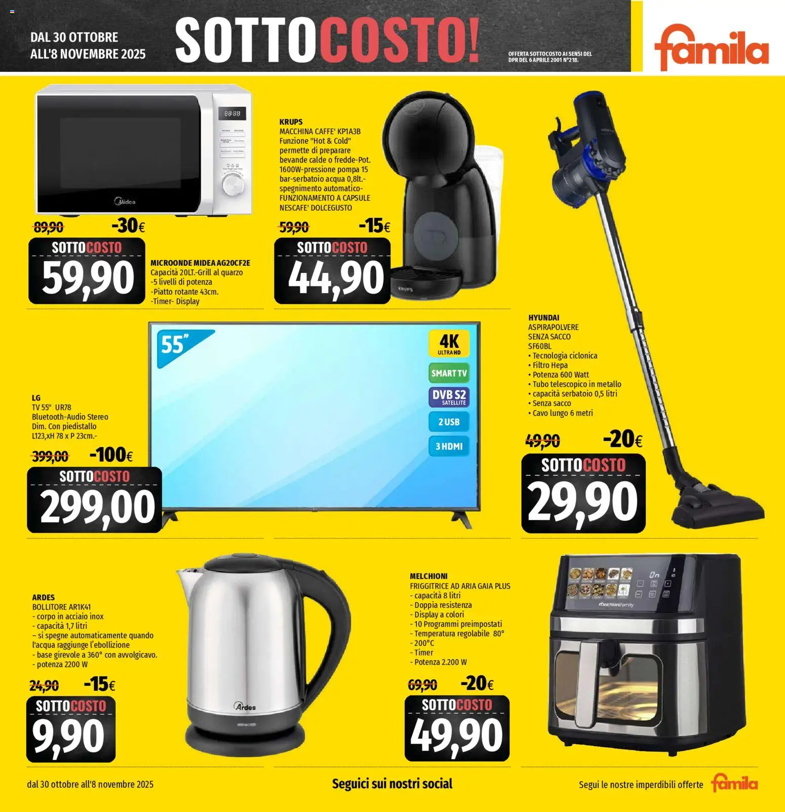 Volantino Famila del 30.10.2025 | Pagina: 7 | Prodotti: TV, Piatto, Aspirapolvere, Friggitrice