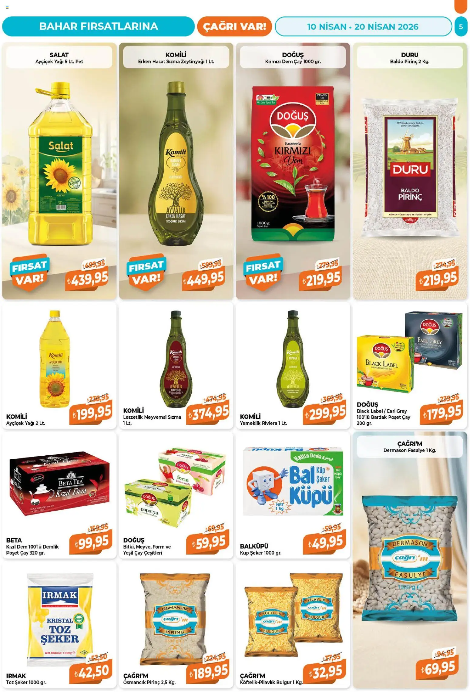 Çağrı Market Katalog - 10.04.2026 tarihinden itibaren geçerlidir | Sayfa: 5 | Ürünler: Fasulye, Pirinç, Şeker, Toz şeker