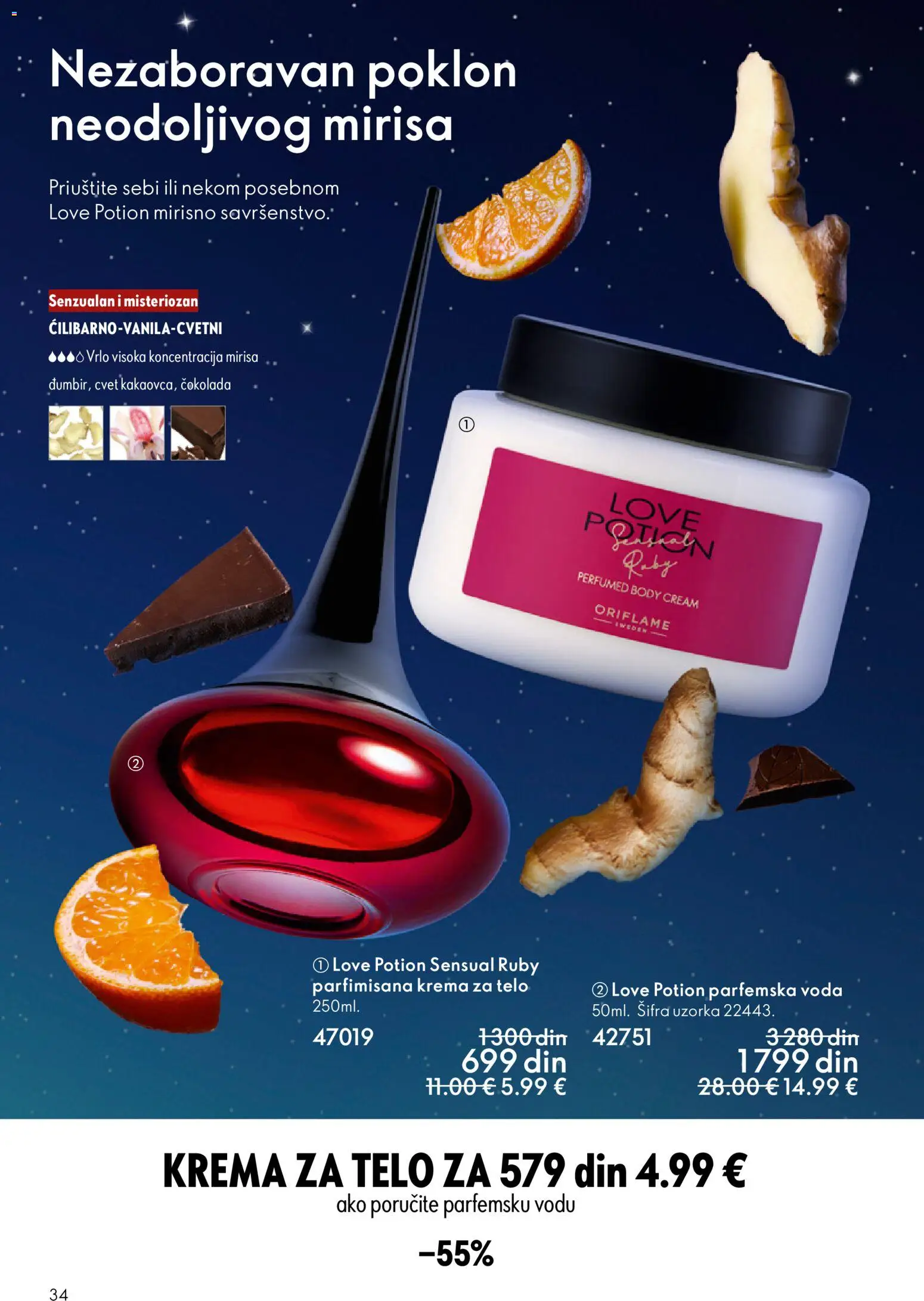 Oriflame katalog - važi od 10.12.2025 | Strana: 34 | Proizvode: Voda, Krema, Čokolada, Krema za telo