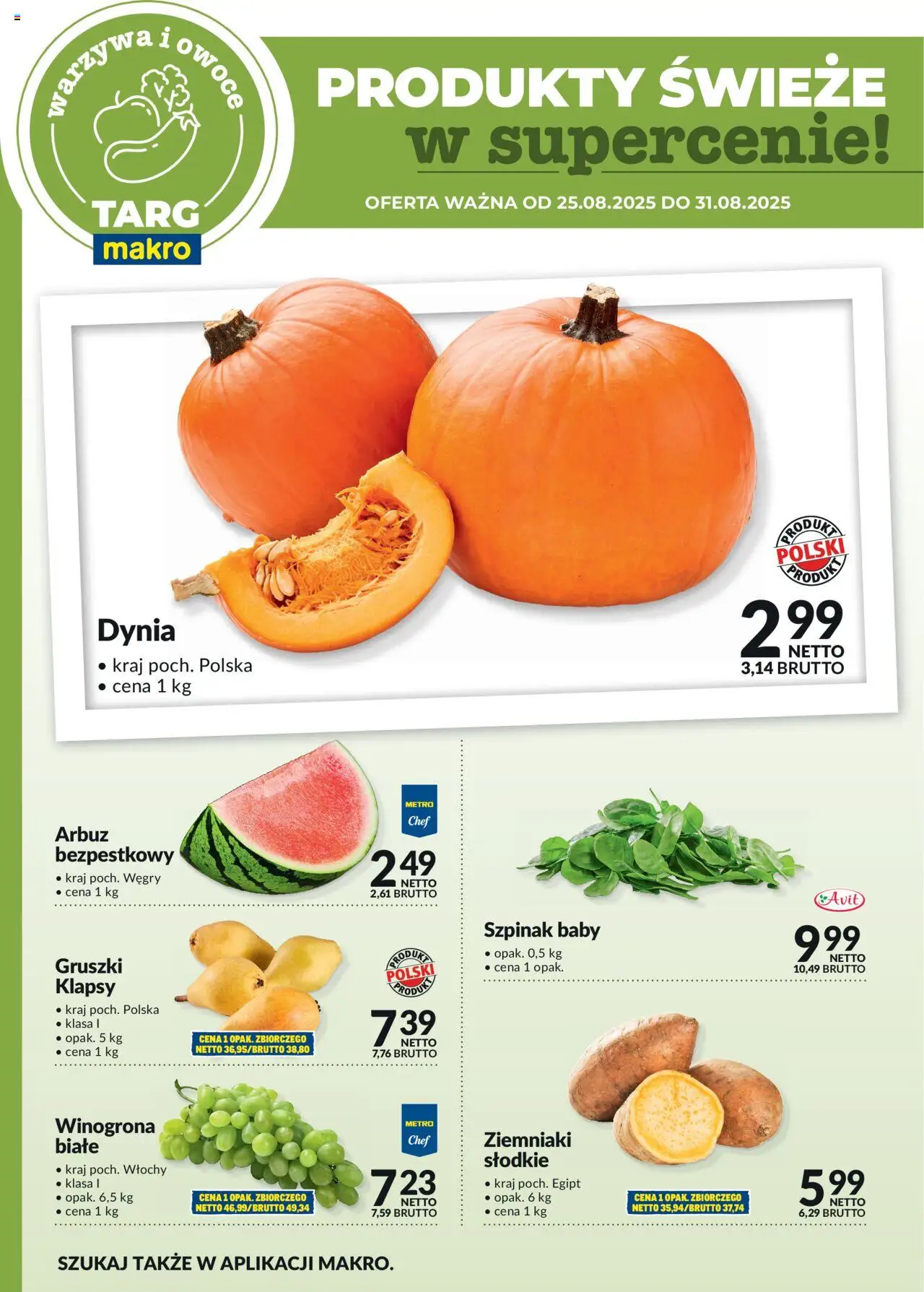 Makro Gazetka - Produkty świeże w supercenie od 25.08.2025 | Strona: 4 | Produkty: Dynia, Arbuz, Winogrona, Szpinak