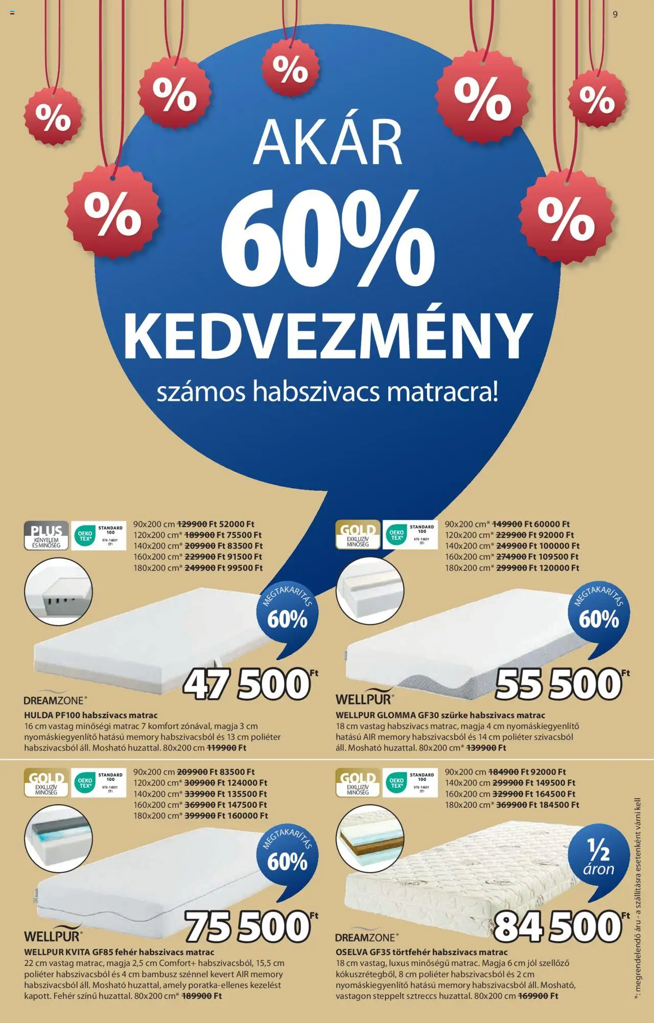 JYSK akciós ujság - amely érvényes a következő dátumtól: 06.08.2025 | Oldal: 9 | Termékek: Matrac