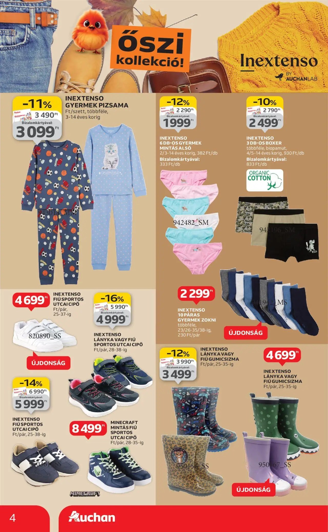 Auchan akciós ujság - amely érvényes a következő dátumtól: 28.08.2025 | Oldal: 4 | Termékek: Gumicsizma, Zokni, Pizsama