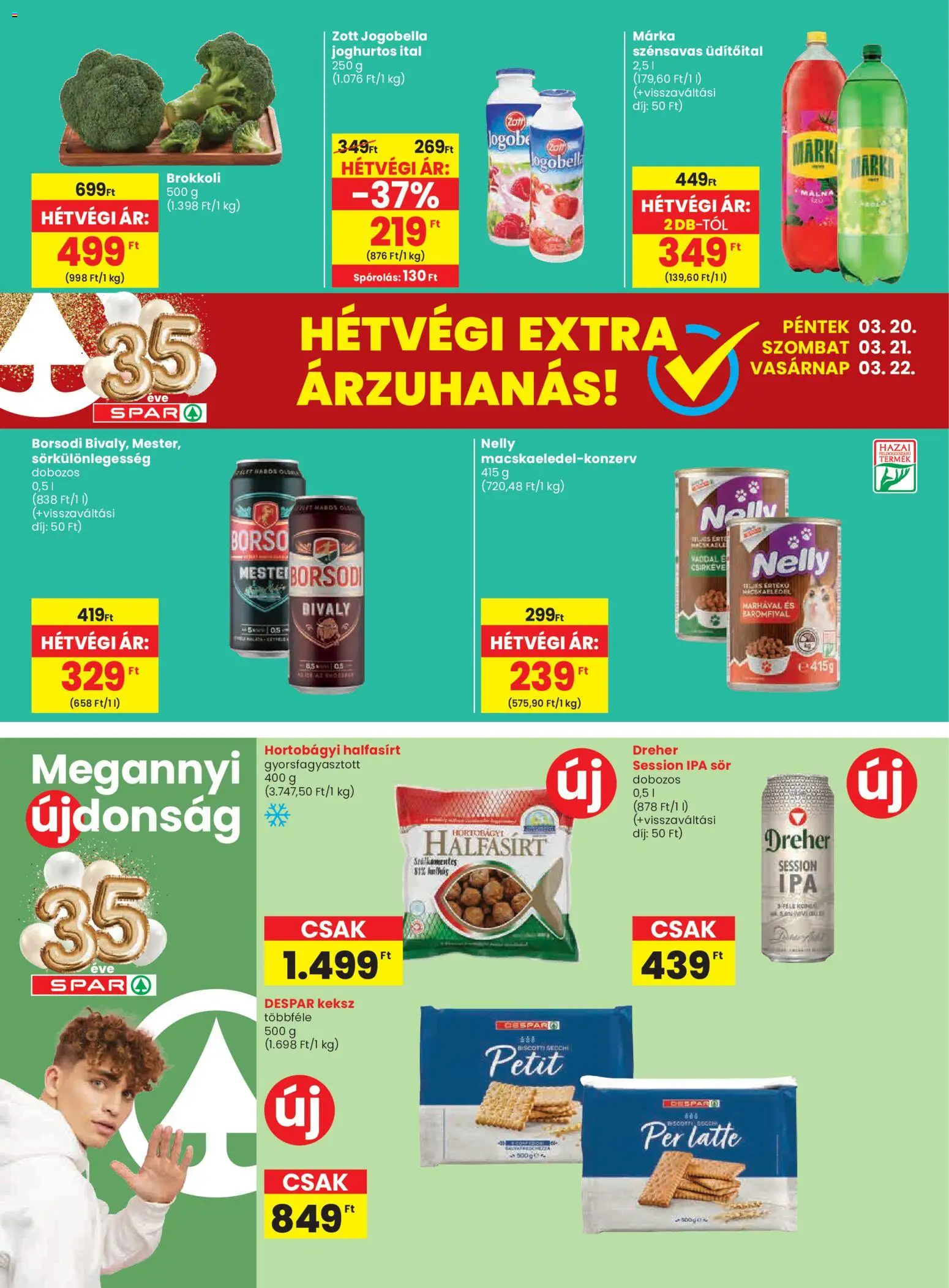 Spar akciós ujság - amely érvényes a következő dátumtól: 19.03.2026 | Oldal: 20 | Termékek: Málna, Macskaeledel, Brokkoli, Keksz