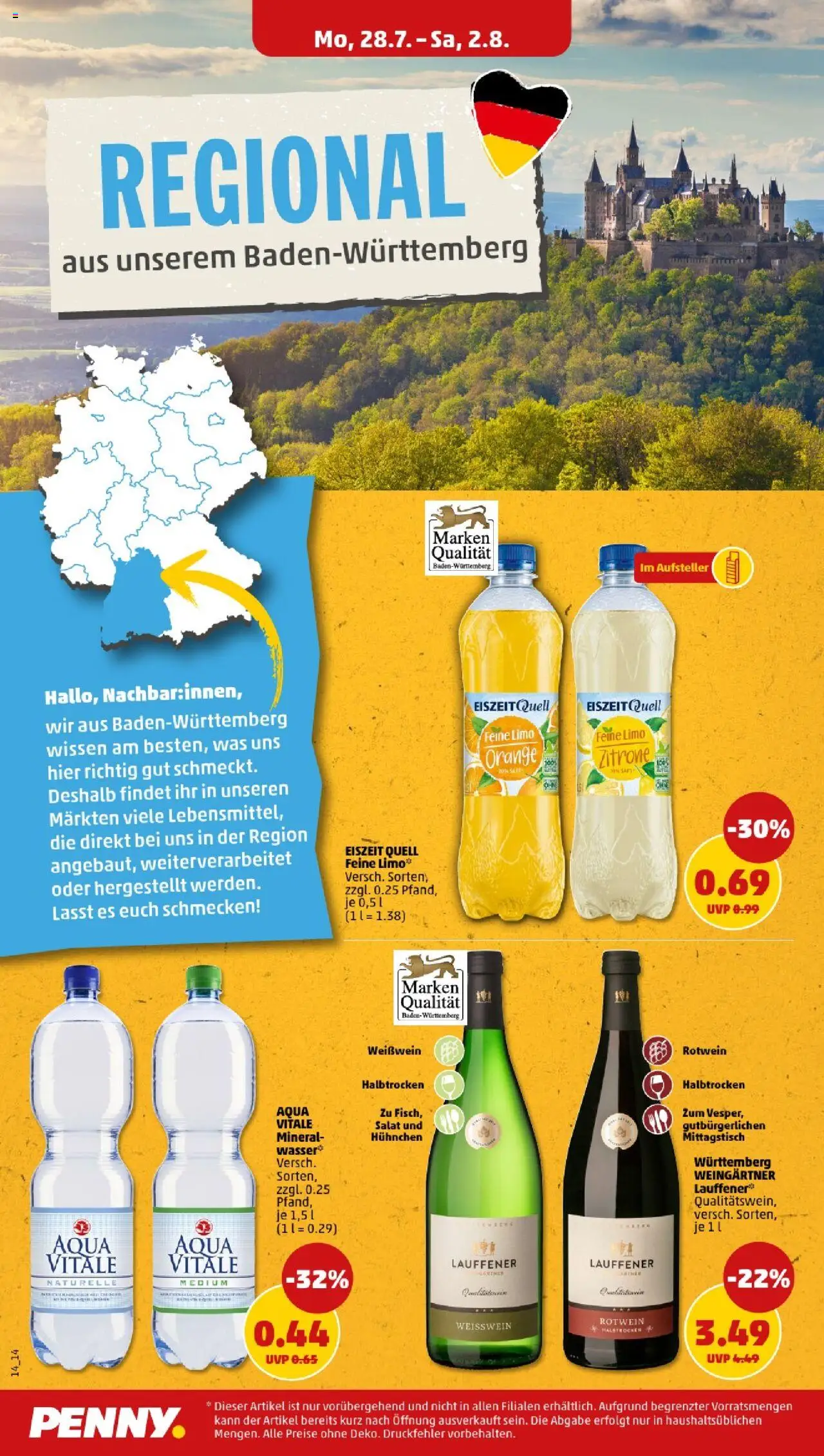 Penny -  Baden-Württemberg - gültig ab dem 28.07.2025 | Seite: 14 | Produkte: Weißwein, Rotwein halbtrocken, Zitrone, Salat