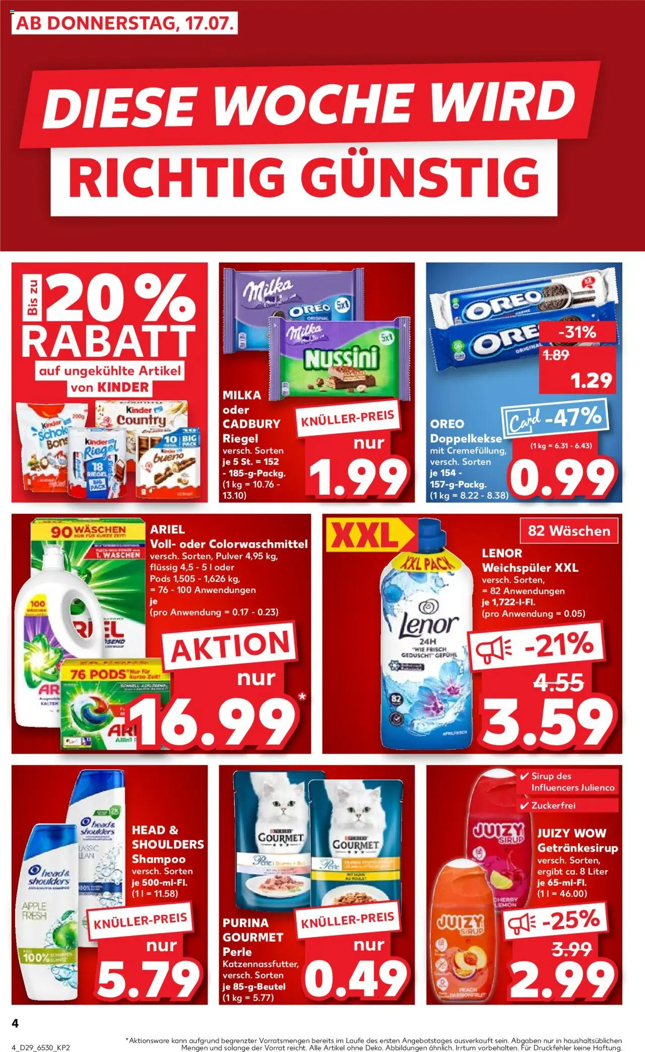 Kaufland prospekt Frankfurt (Oder)	 - gültig ab dem 17.07.2025 | Seite: 4 | Produkte: Lenor, Ariel, Head & shoulders, Shampoo