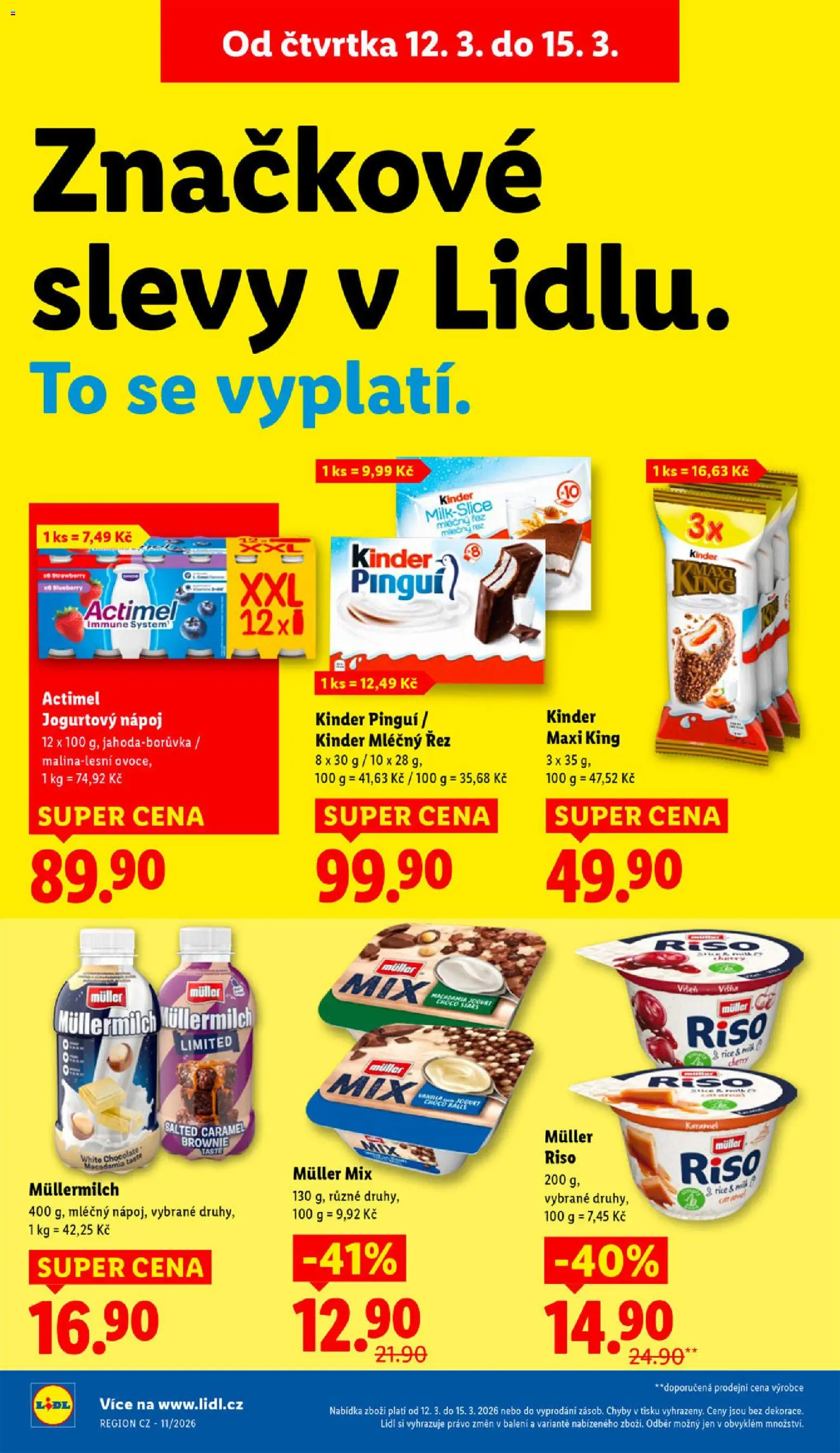 Lidl leták od 12.03.2026 | Strana: 20 | Produkty: Kinder mléčný řez, Brownie, Kinder, Müllermilch