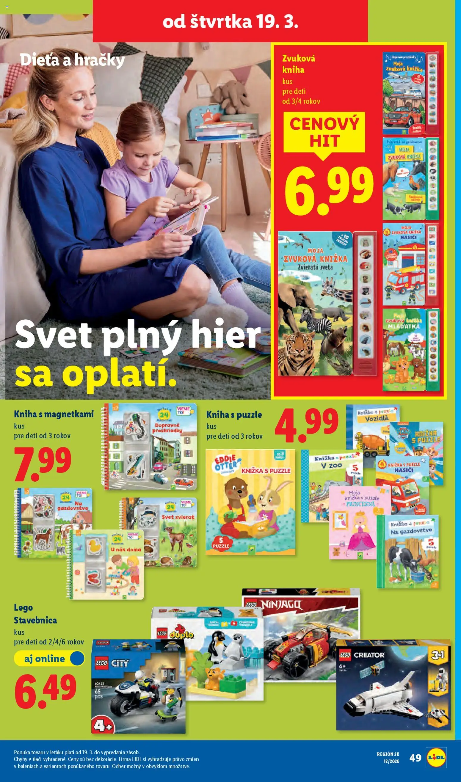 Nové Lidl akcie – leták je platný od 19.03.2026 | Strana: 30 | Produkty: Kniha, LEGO, Puzzle, Hračky
