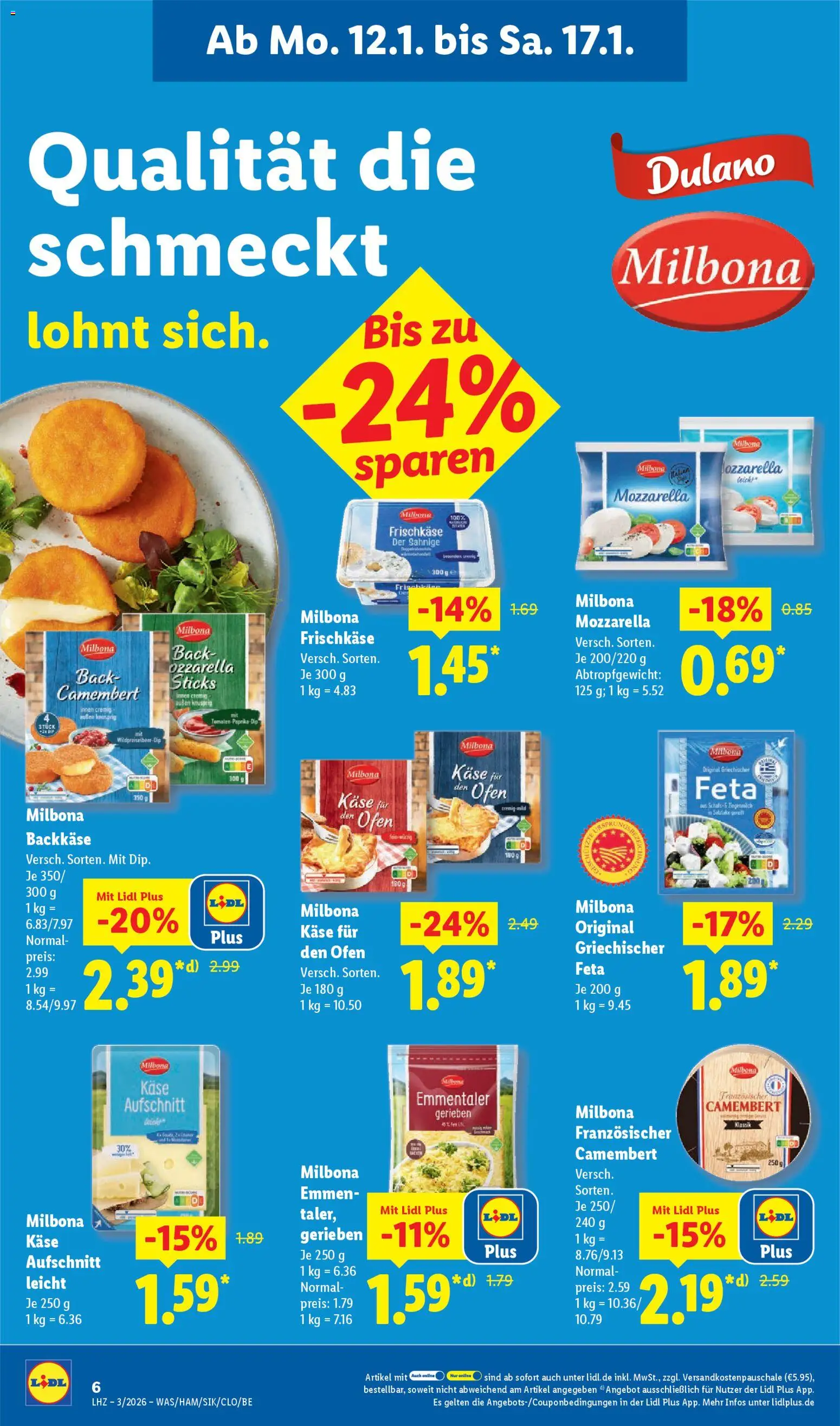 Lidl Prospekt Lüchow – gültig ab 12.01.2026 | Seite: 20 | Produkte: Ofen, Käse, Mozzarella, Frischkase
