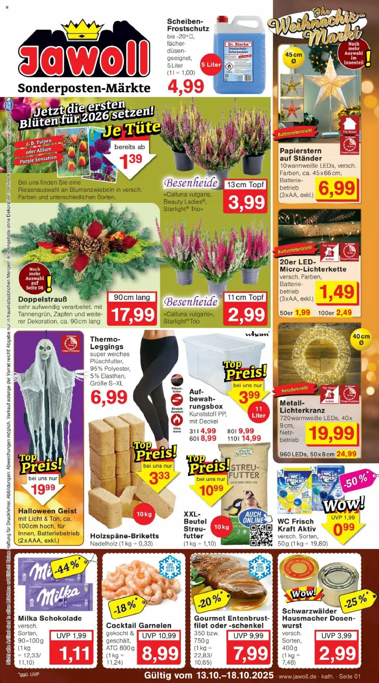 Jawoll Prospekt – gültig ab 13.10.2025 | Seite: 1 | Produkte: Milka schokolade, Batterie, Garnelen, Wurst