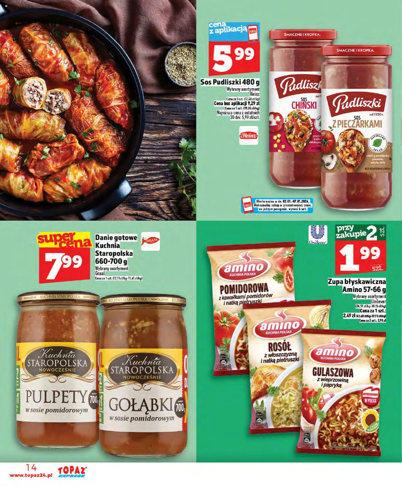 Topaz Gazetka - Express od 02.01.2026 | Strona: 14 | Produkty: Papryka, Zupa, Wieprzowina, Sos