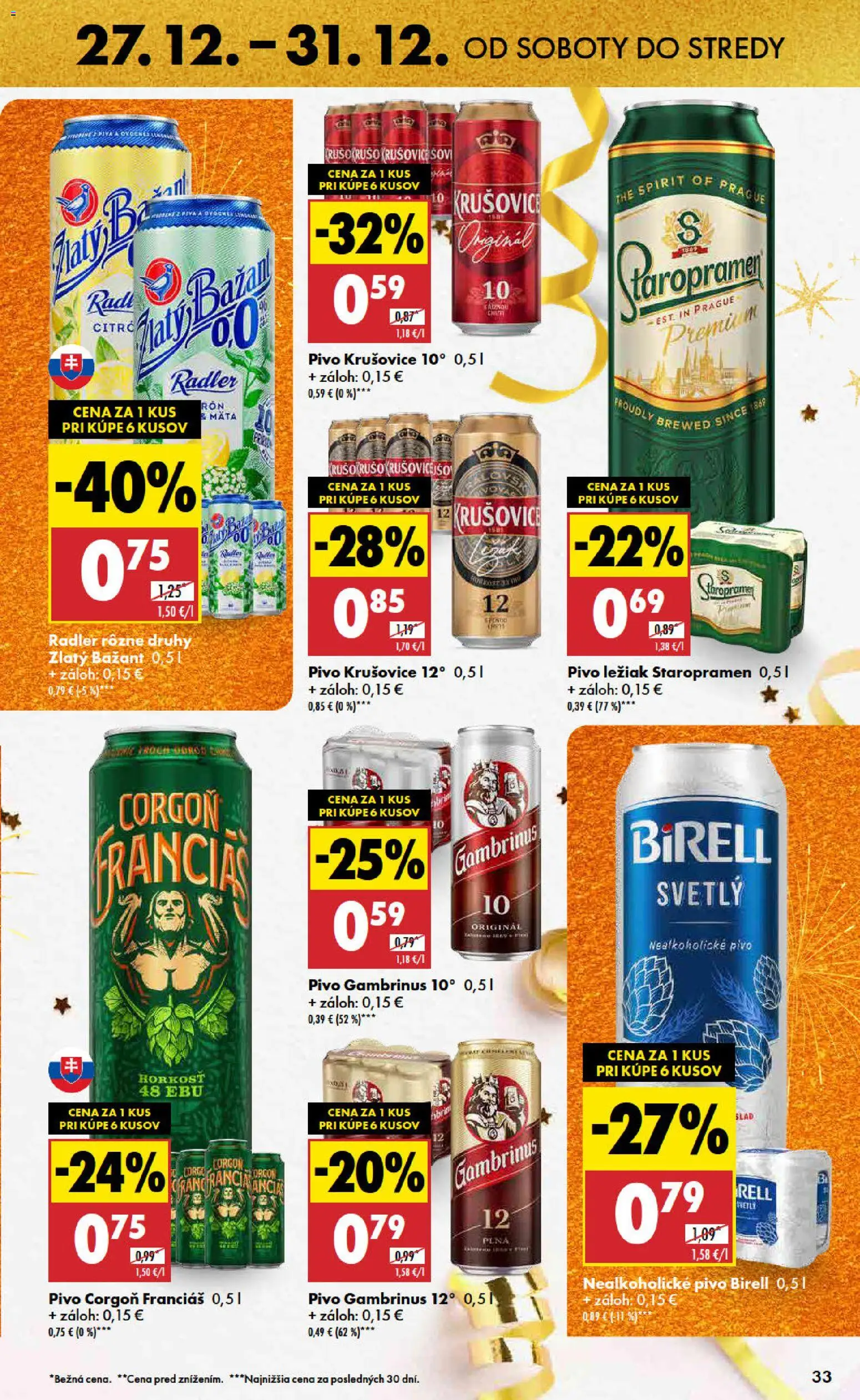 Nové Biedronka akcie – leták je platný od 27.12.2025 | Strana: 33 | Produkty: Birell, Radler, Zlatý Bažant, Corgoň