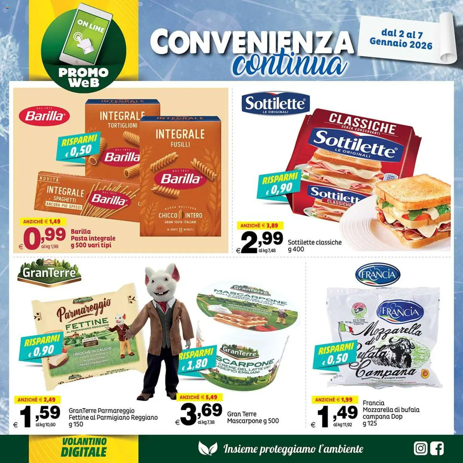 Volantino Elite Supermercati del 02.01.2026 | Pagina: 2 | Prodotti: Mozzarella, Fusilli, Parmigiano reggiano, Parmigiano