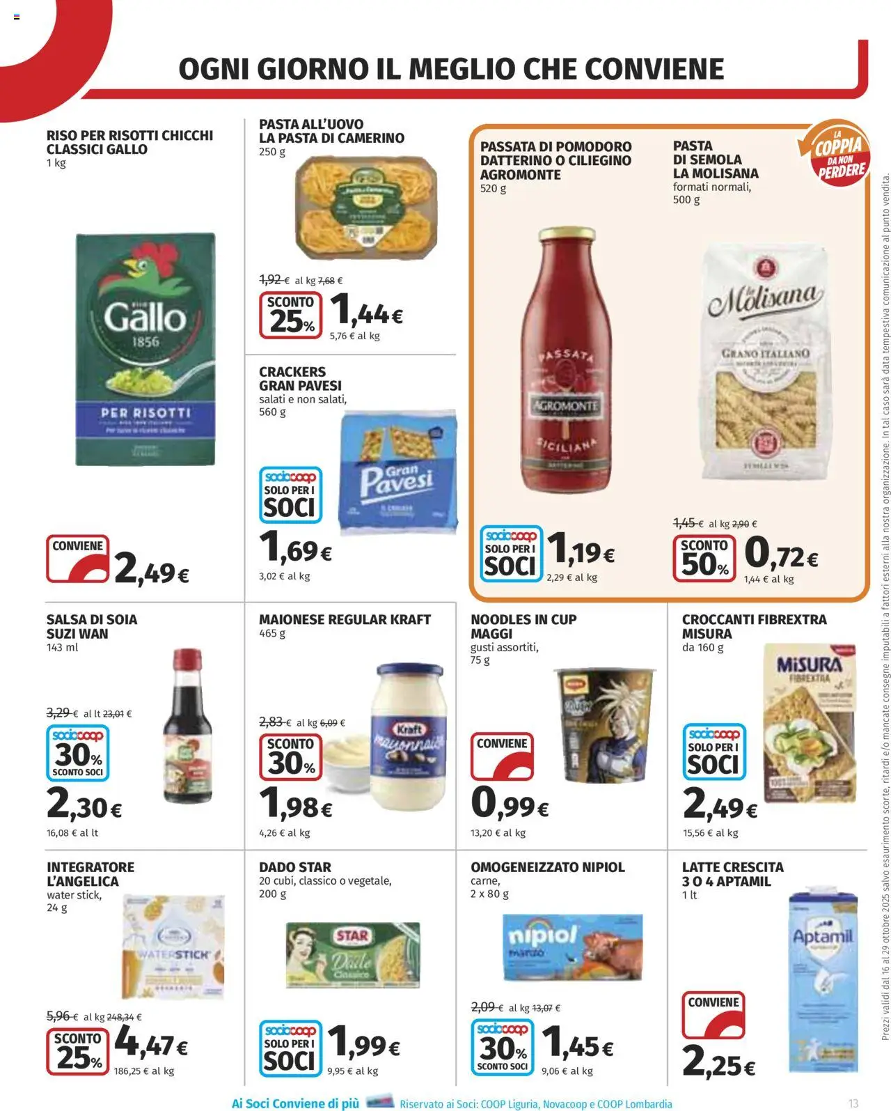 Volantino COOP del 16.10.2025 | Pagina: 13 | Prodotti: Maionese, Latte, Crackers, Data
