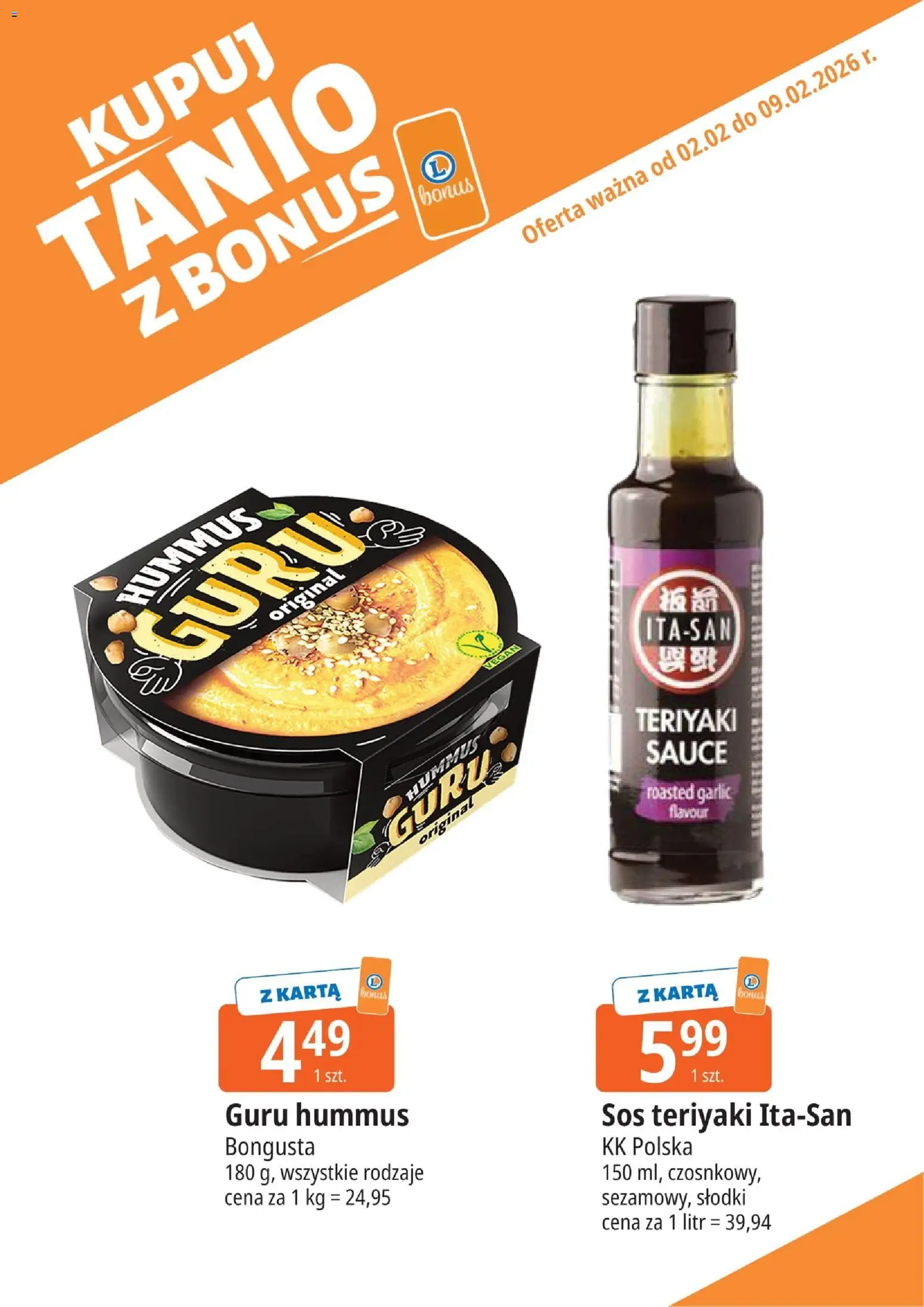 E.Leclerc Gazetka - Wrocław od 02.02.2026 | Strona: 8 | Produkty: Karta, Sos teriyaki, Hummus, Sos