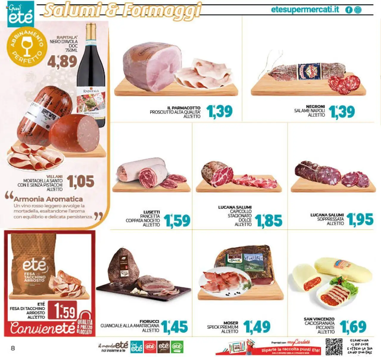 Volantino Eté del 25.07.2025 | Pagina: 8 | Prodotti: Arrosto, Pancetta, Tacchino, Vino
