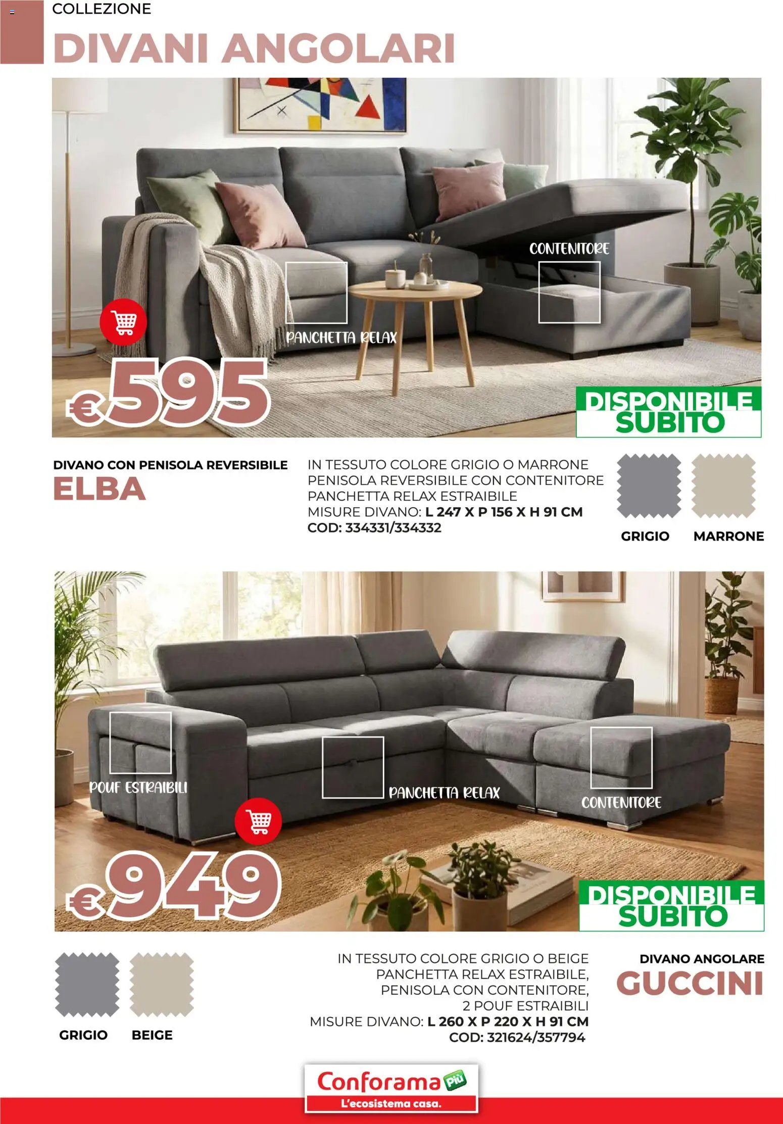 Volantino Conforama del 11.02.2026 | Pagina: 22 | Prodotti: Divano angolare, Contenitore, Divano