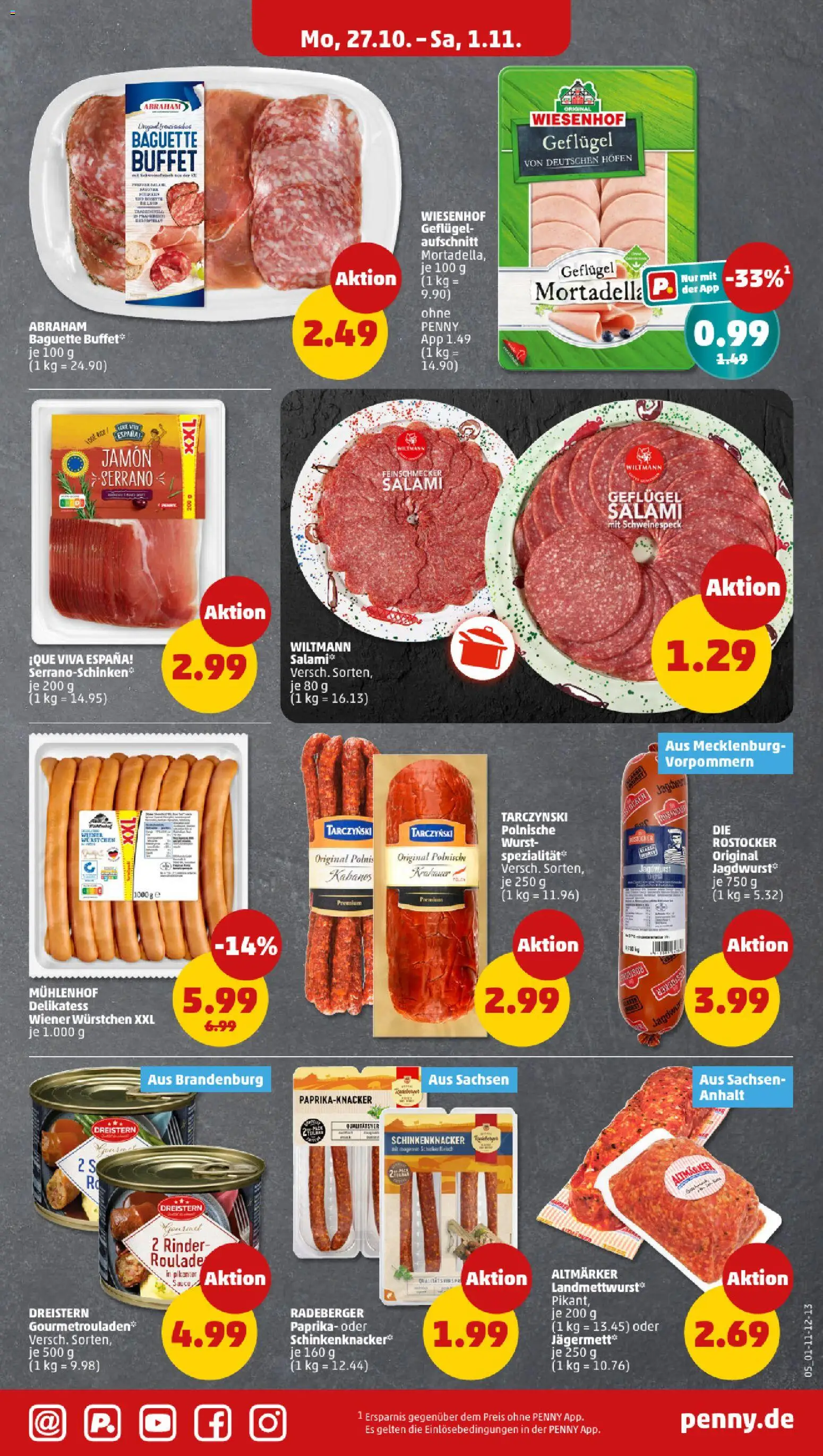 Penny Prospekt 	 – gültig ab 27.10.2025 | Seite: 7 | Produkte: Wiener wurstchen, Baguette, Wurst, Salami