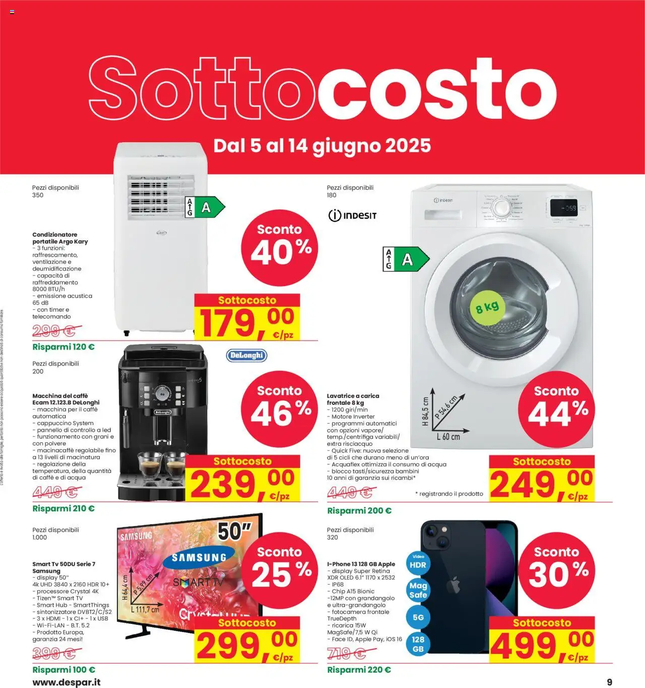 Volantino Interspar del 05.06.2025 | Pagina: 9 | Prodotti: Iphone, Lavatrice, Smartphone, Macchina per il caffè