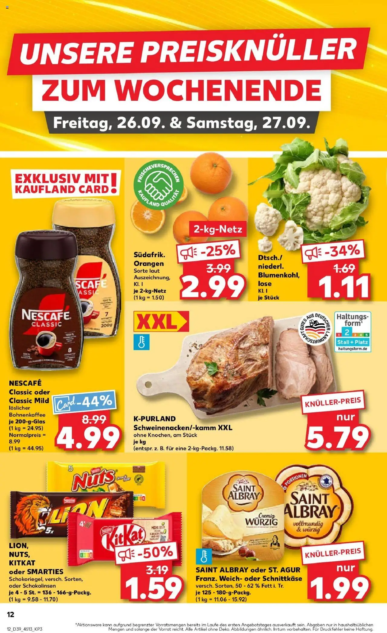 Kaufland prospekt Eggenfelden	 – gültig ab 25.09.2025 | Seite: 12 | Produkte: Nescafe, Smarties, Orangen, Blumenkohl