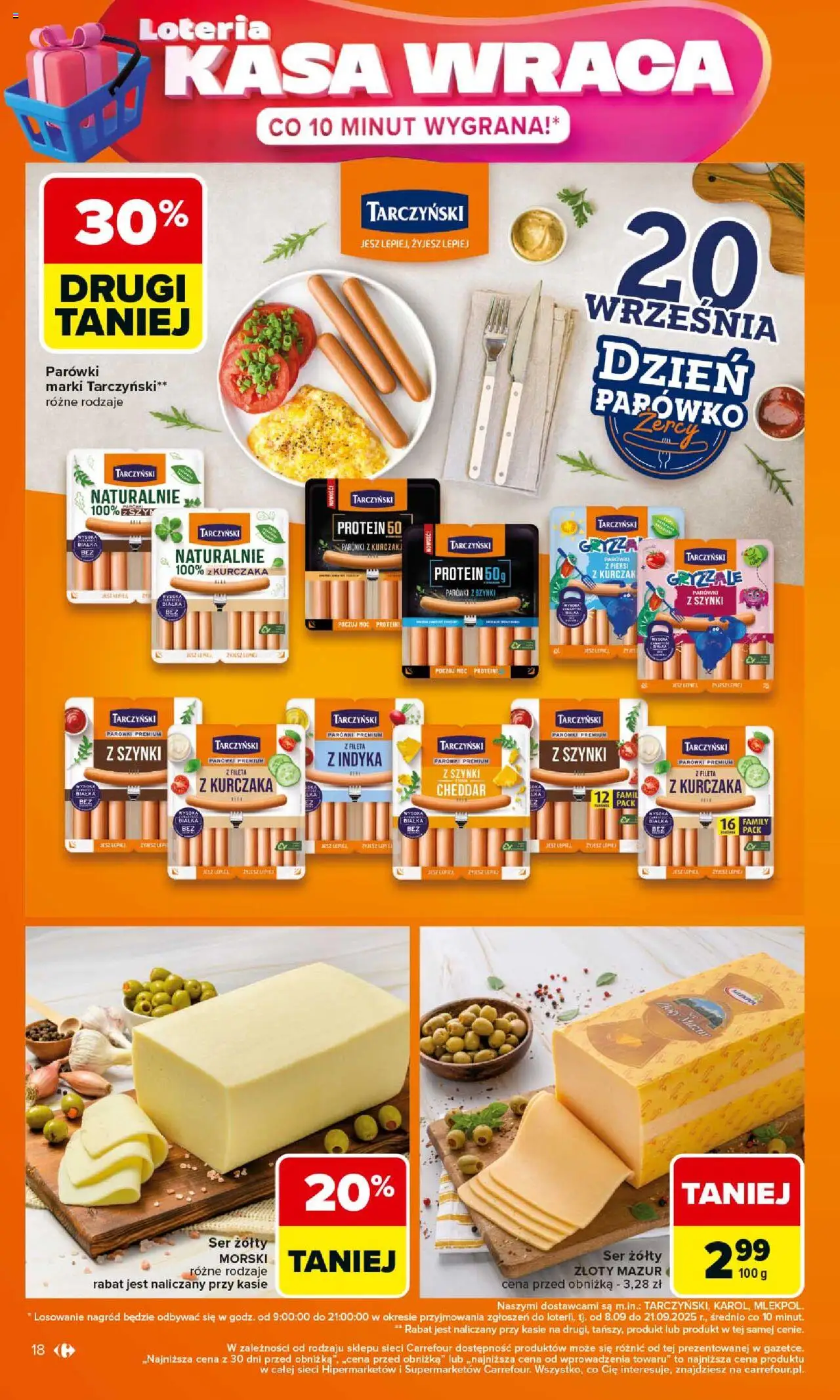 Carrefour Gazetka od 15.09.2025 | Strona: 18 | Produkty: Ser żółty, Kurczak, Parówki z szynki, Cheddar