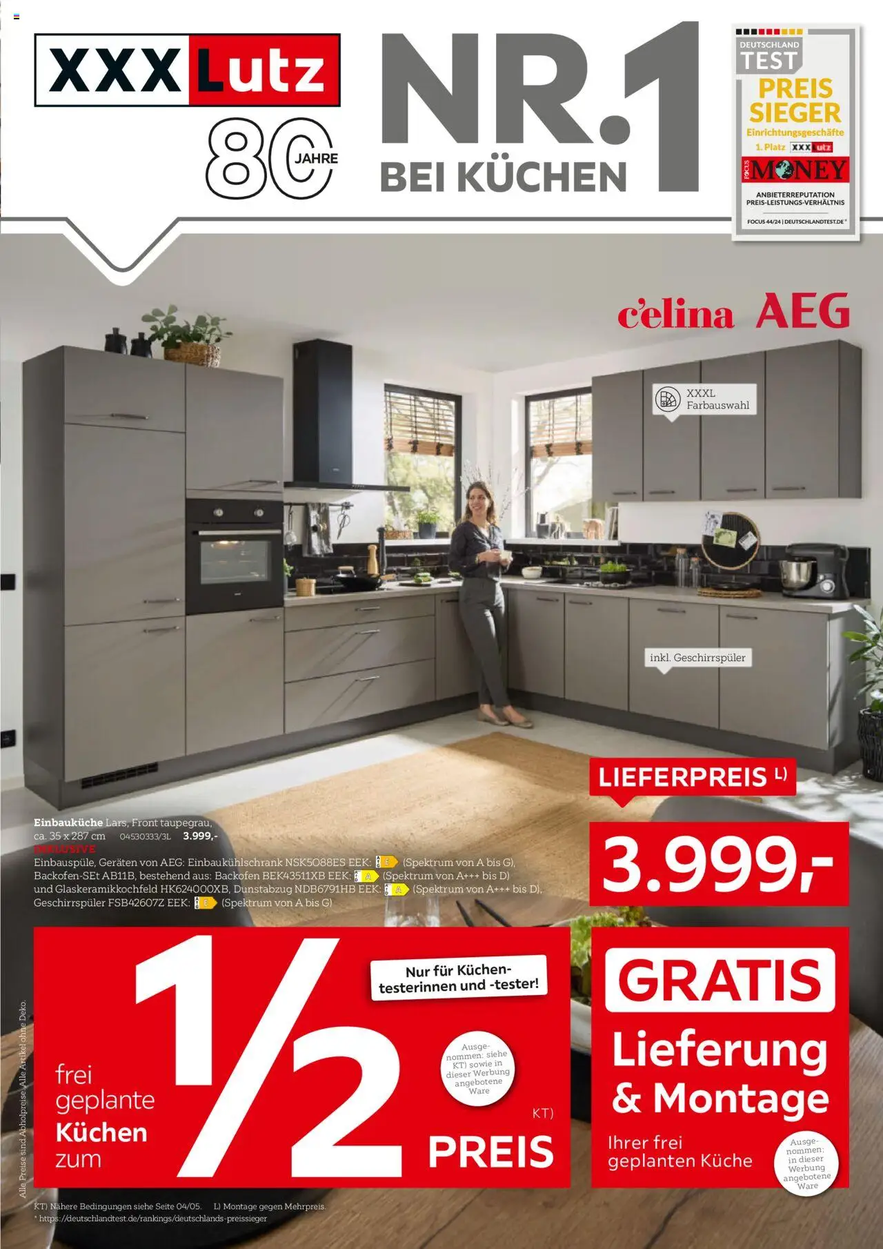 XXXL Lutz Nr. 1 bei Küchen - gültig ab dem 04.08.2025 | Seite: 1 | Produkte: AEG, Küche, Backofen, Kuchen