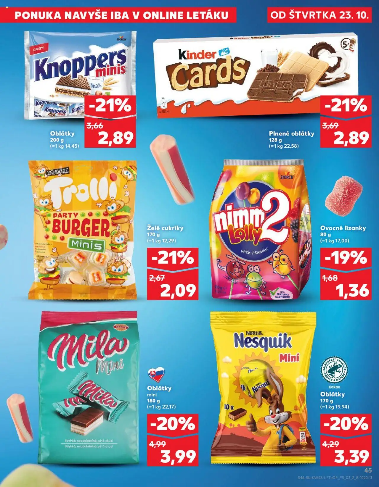 Nové Kaufland akcie – leták je platný od 23.10.2025 | Strana: 45 | Produkty: Kinder, Mila, Nesquik, Kakao