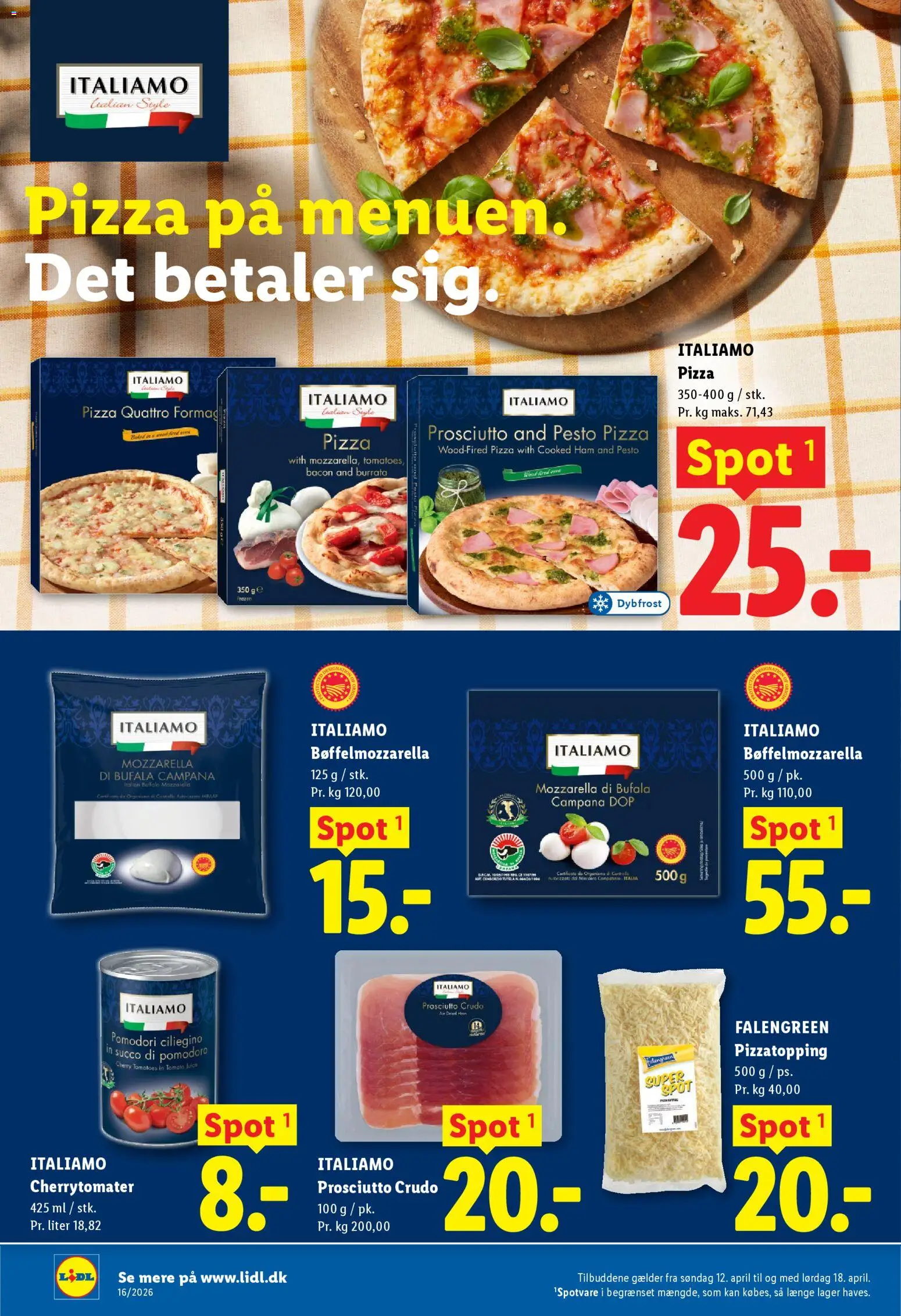 Lidl tilbudsavis – gyldig fra 12.04.2026 | Side: 8 | Produkter: Pizza, Pesto, Cherrytomater, Mozzarella