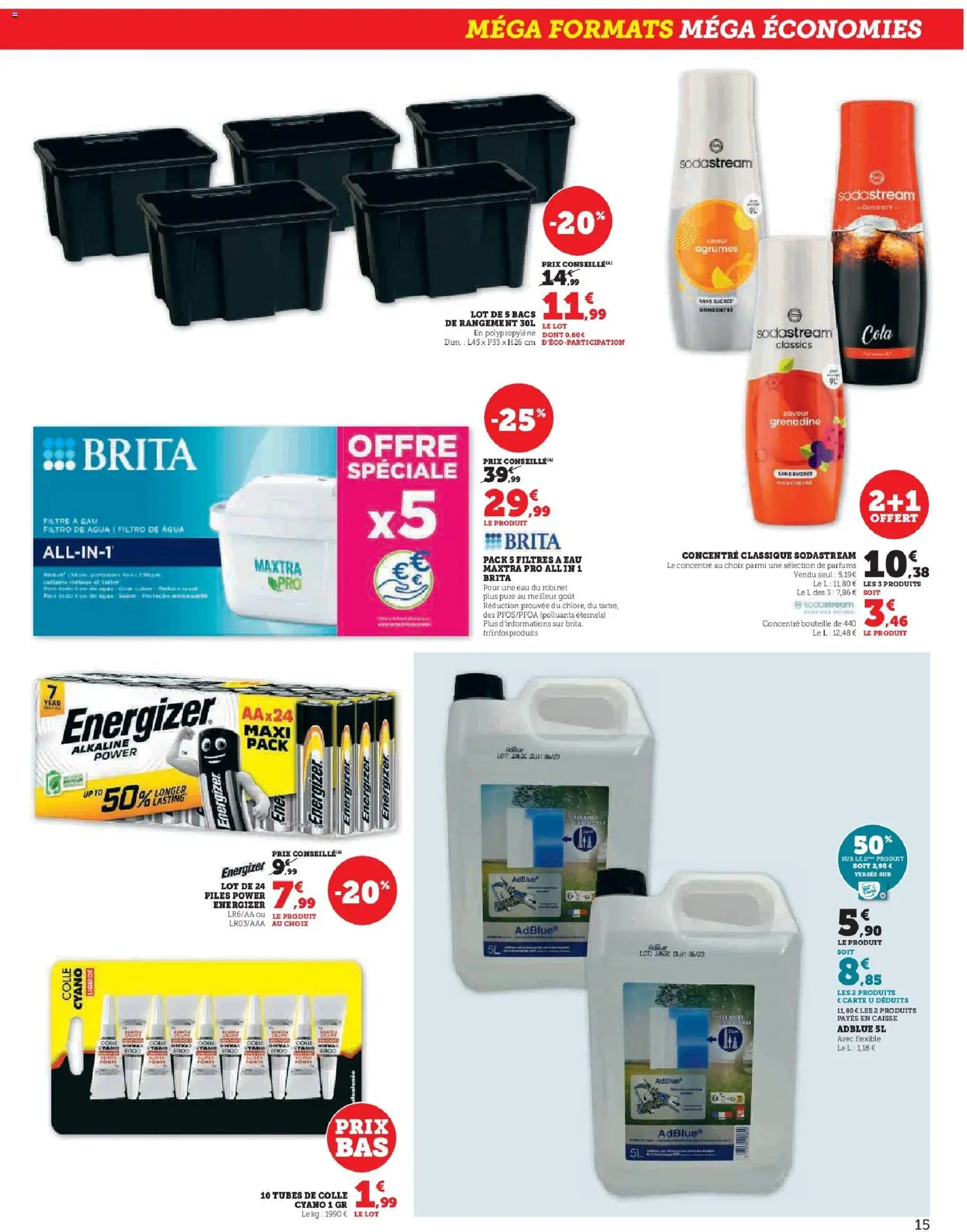 {H1} | Page: 15 | Produits: Robinet, Sodastream, Colle, Piles