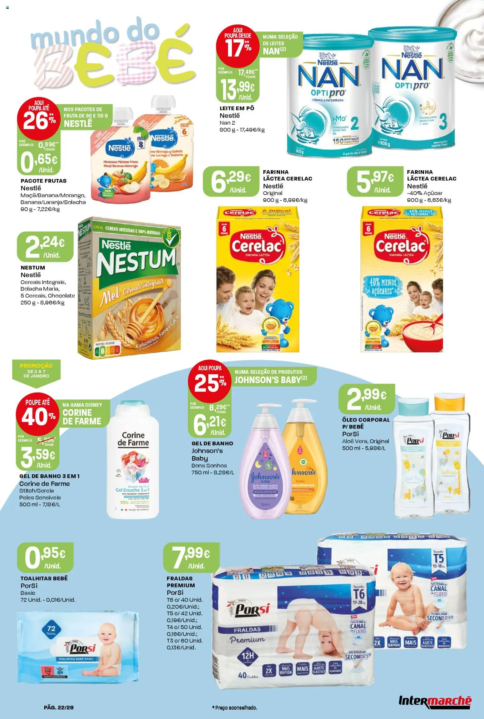 Intermarché folheto │ válido de 02.01.2026 | Página: 22 | Produtos: Fraldas, Leite, Nestlé, Óleo