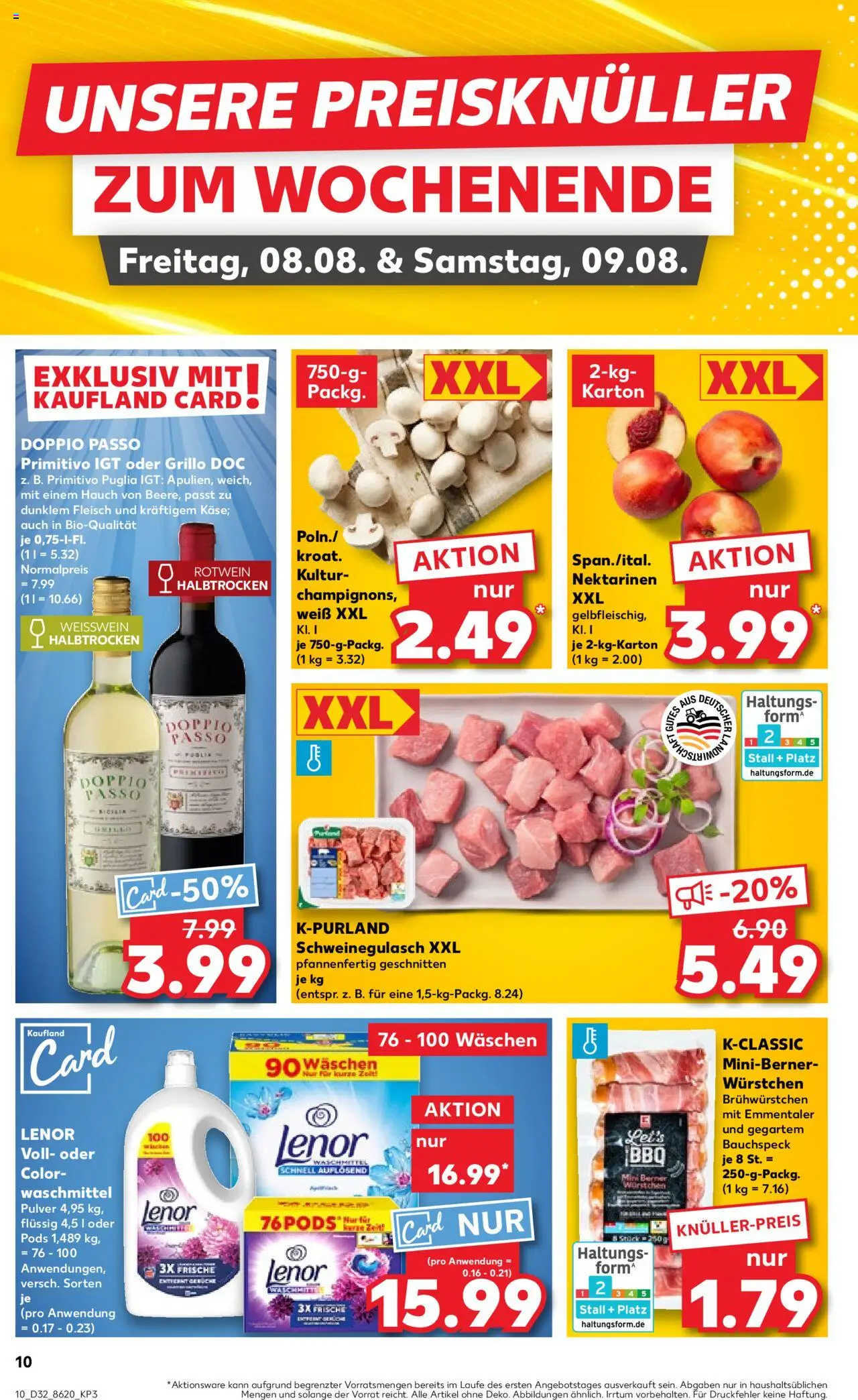 Kaufland prospekt Völklingen	 - gültig ab dem 07.08.2025 | Seite: 10 | Produkte: Schweinegulasch, Doppio passo primitivo, Waschmittel, Fleisch