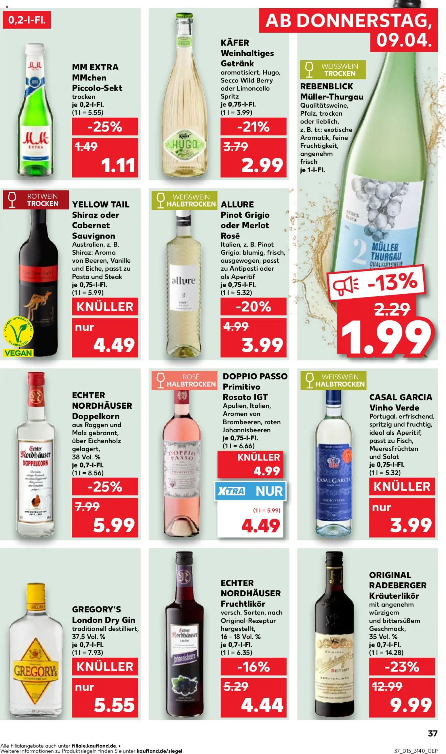 Kaufland Prospekt Leipzig	 – gültig ab 09.04.2026 | Seite: 37 | Produkte: Weißwein trocken, Merlot, Doppio Passo, Pasta