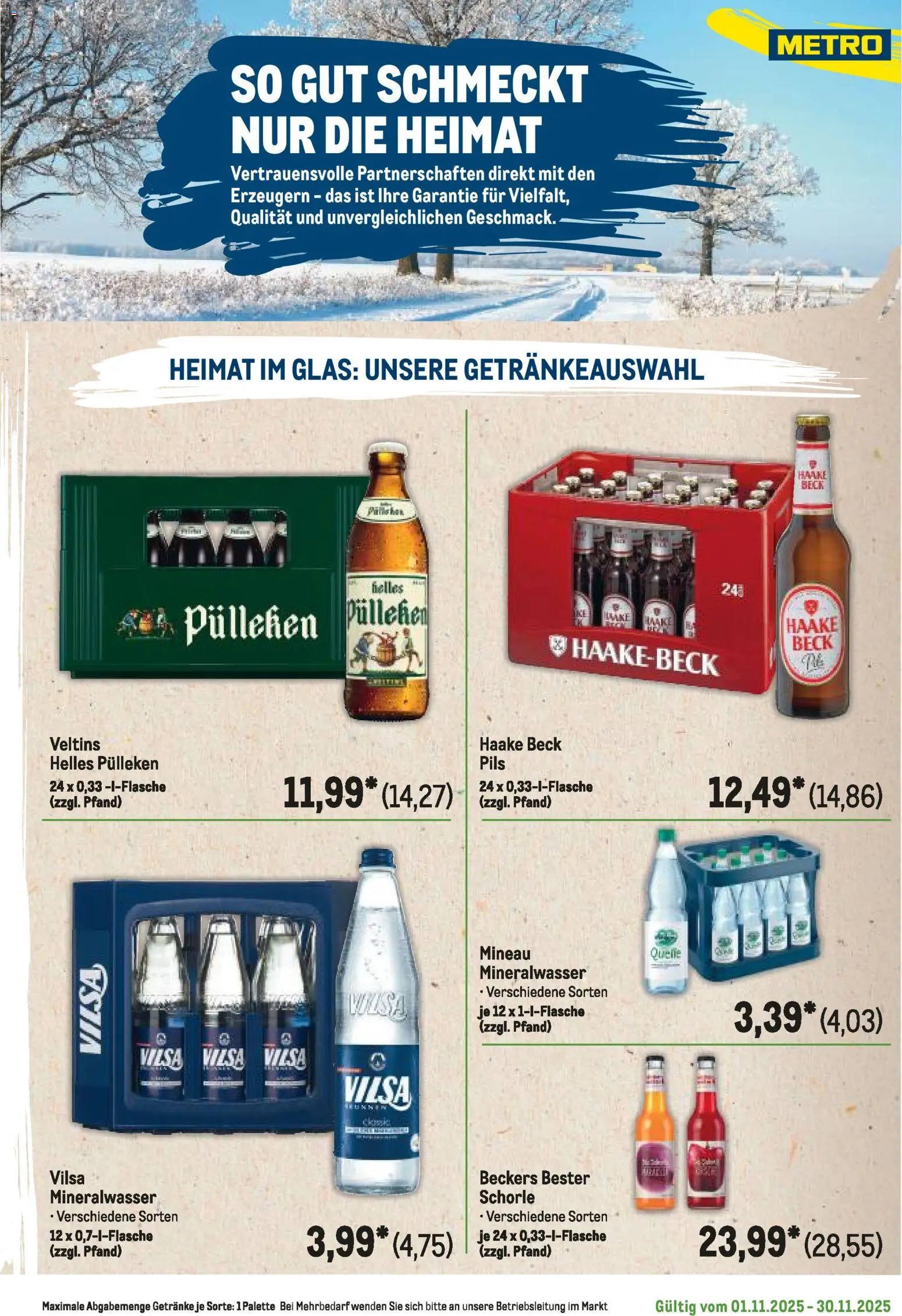 Metro Regionaler Flyer – gültig ab 01.11.2025 | Seite: 43 | Produkte: Helles pulleken, Pils, Mineralwasser, Veltins