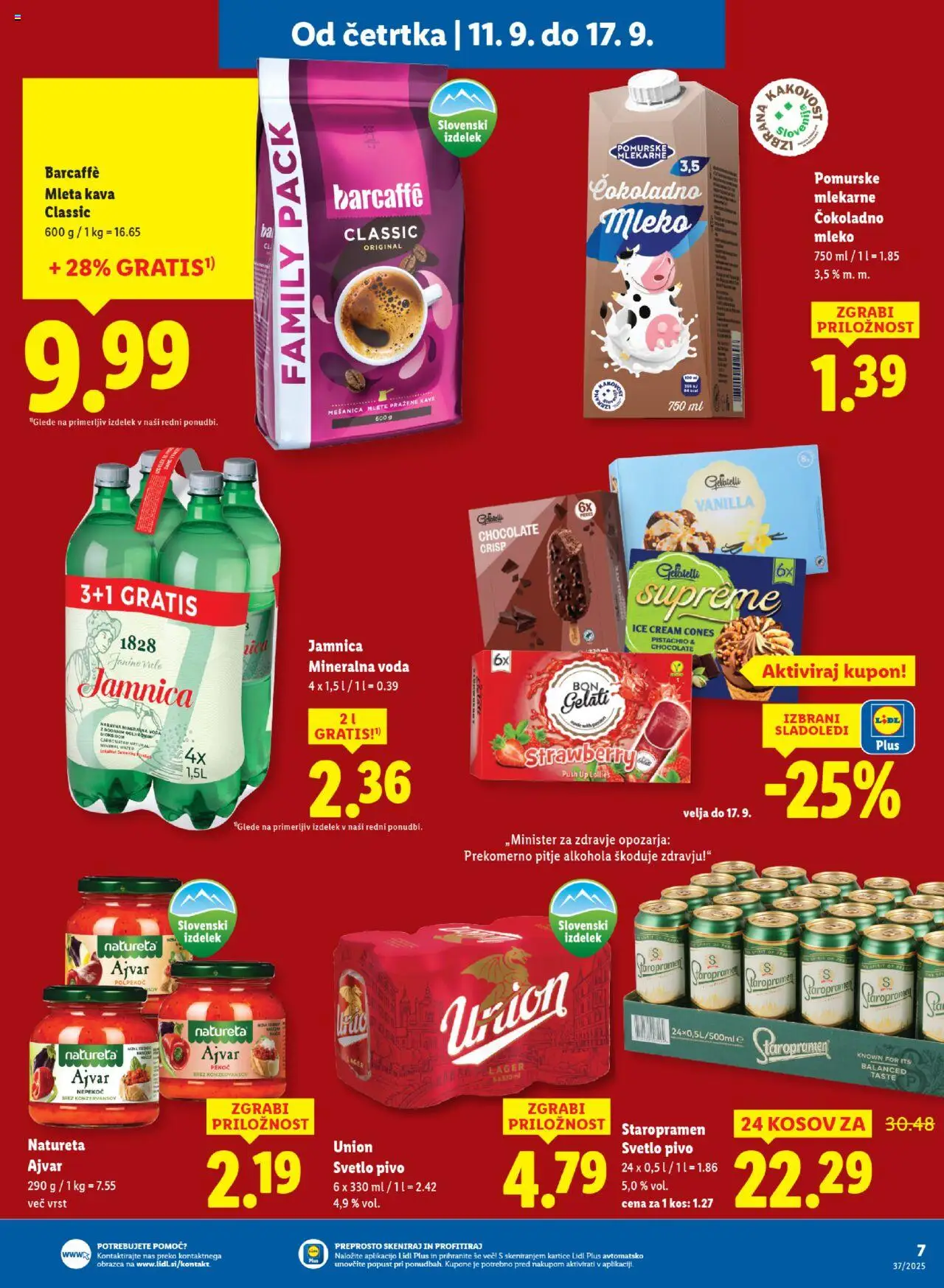 Novi Lidl katalog ponudbe – veljaven od 11.09.2025 | Stran: 7 | Izdelki: Ajvar, Kos, Mleko, Voda