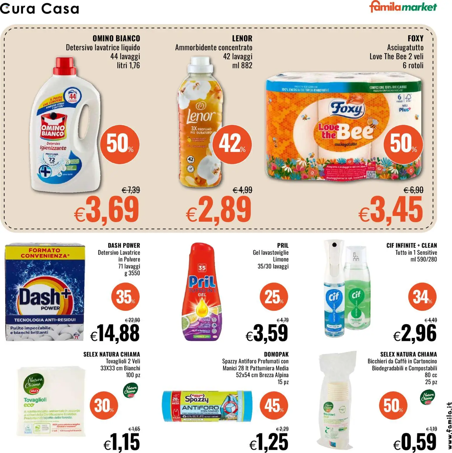 Volantino Famila del 22.01.2026 | Pagina: 15 | Prodotti: Ammorbidente, Limone, Pattumiera, Asciugatutto