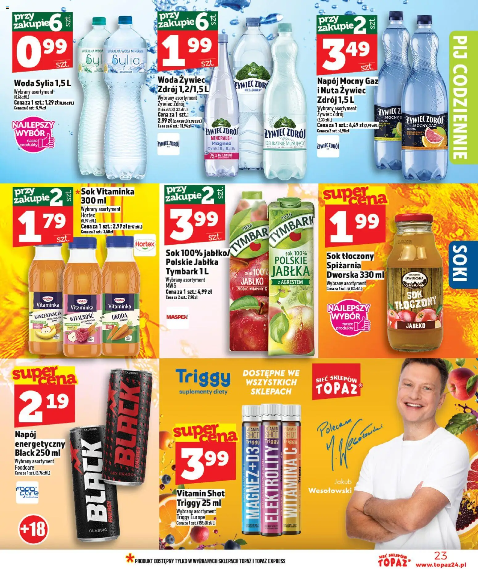Topaz Gazetka od 26.02.2026 | Strona: 23 | Produkty: Woda żywiec, Sok, Jabłka, Woda