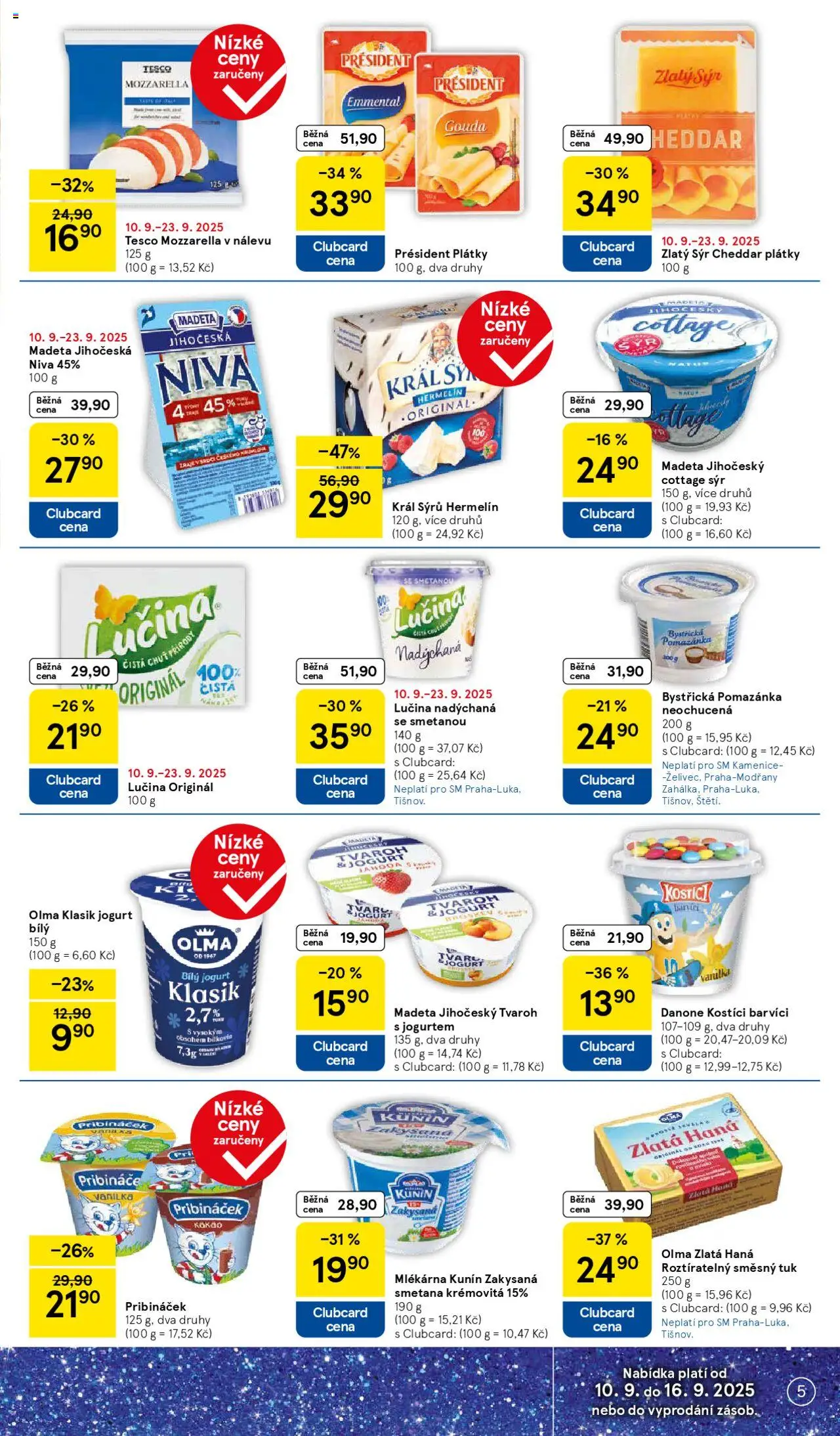 Tesco leták - Supermarket od 10.09.2025 | Strana: 5 | Produkty: Sýr, Lučina, Mozzarella, Cottage