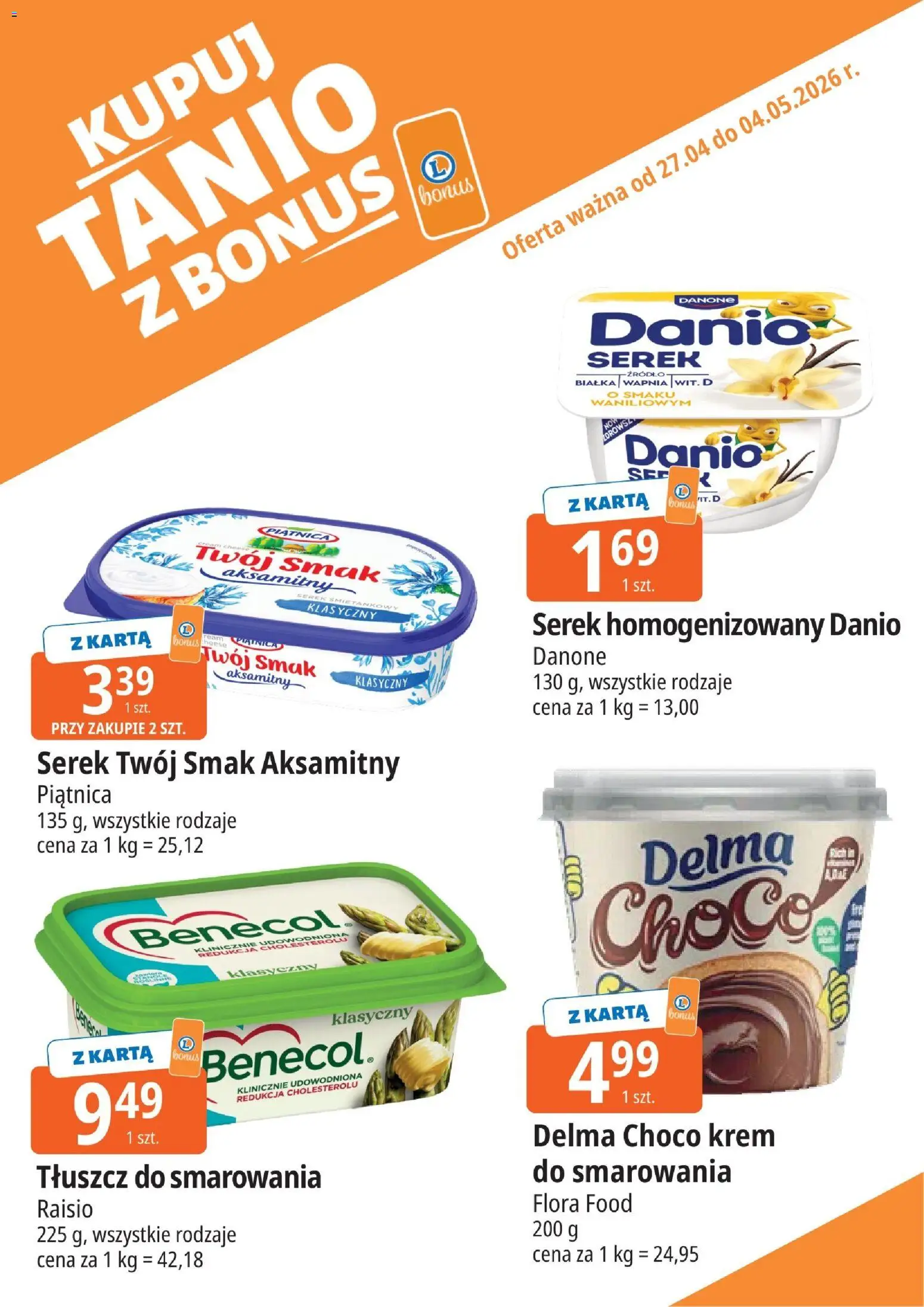 E.Leclerc gazetka - Radom kupony dodatkowe od 27.04.2026 | Strona: 3 | Produkty: Serek Twój Smak, Karta, Serek homogenizowany, Krem