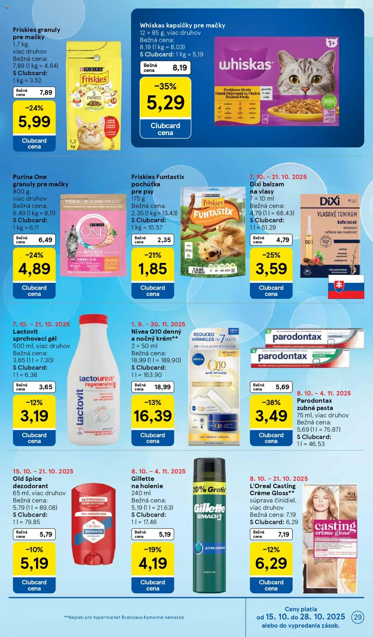 Nové Tesco akcie – leták je platný od 15.10.2025 | Strana: 29 | Produkty: Friskies, Old Spice, Dezodorant, Whiskas