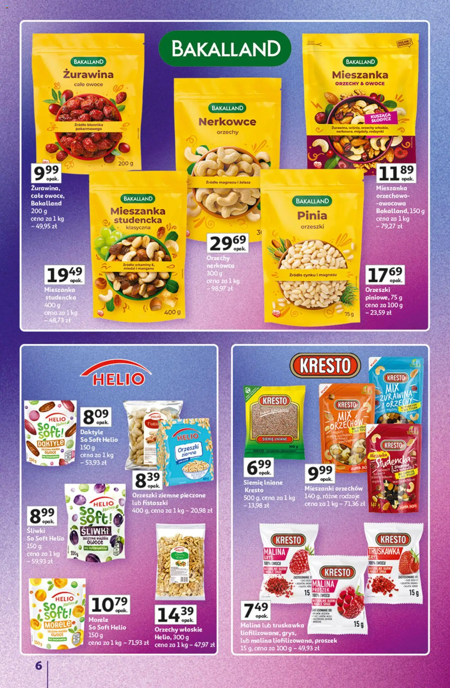 Auchan gazetka - Znane Marki Hipermarket od 23.04.2026 | Strona: 6 | Produkty: Morele, Żurawina, Orzeszki ziemne, Orzechy