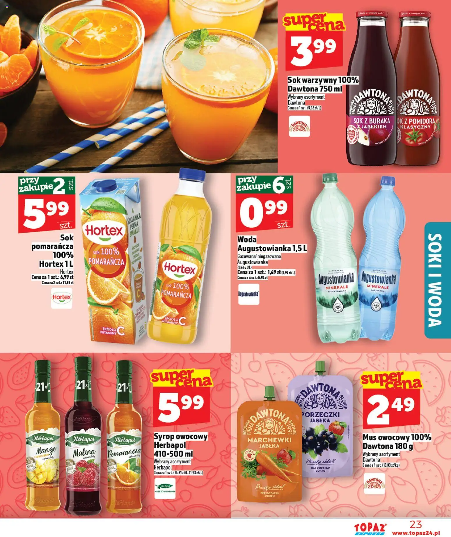 Topaz Gazetka - Express od 29.01.2026 | Strona: 23 | Produkty: Mango, Syrop, Soki, Jabłka