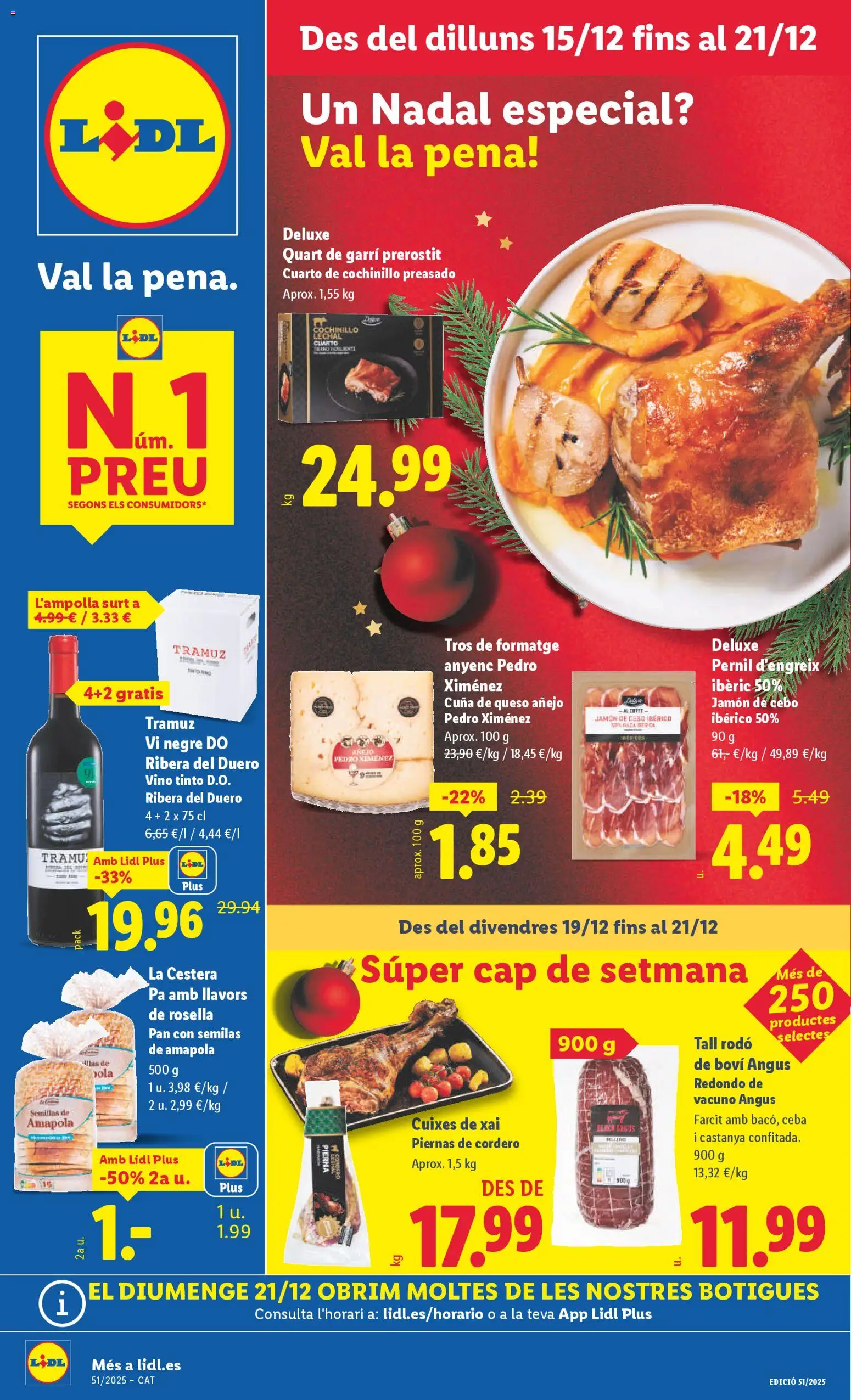 Lidl folleto │ válido desde el 15.12.2025 | Página: 1 | Productos: Queso, Jamón, Vino, Cuna