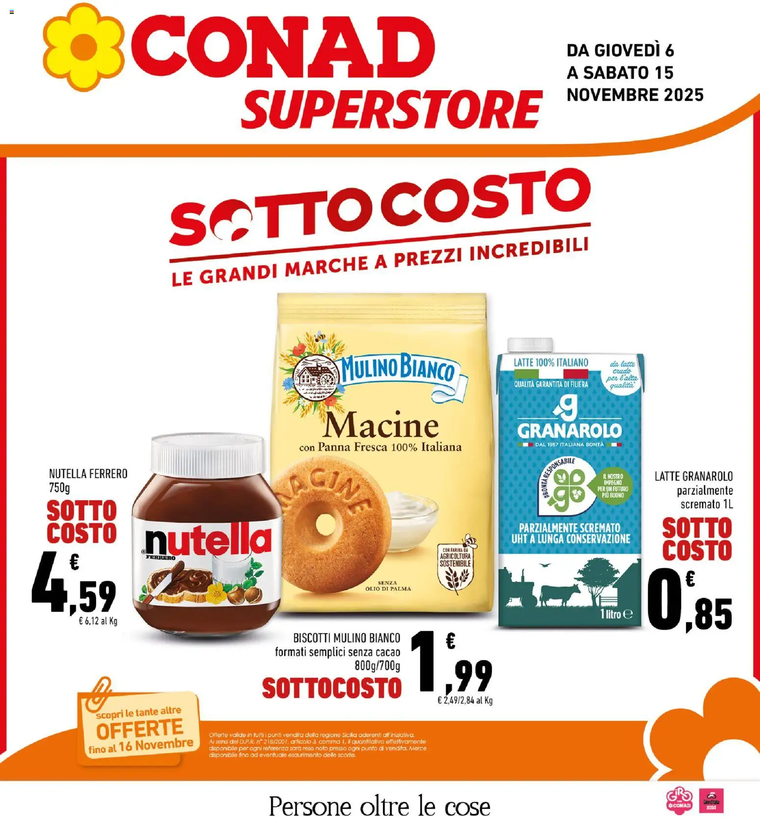 Volantino Conad del 06.11.2025 | Pagina: 1 | Prodotti: Panna, Olio, Farina, Cacao
