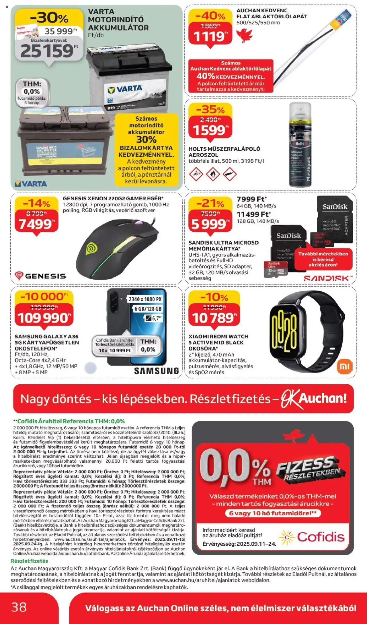 Auchan akciós ujság - amely érvényes a következő dátumtól: 11.09.2025 | Oldal: 38 | Termékek: Memóriakártya, Akkumulátor, Xiaomi, Samsung