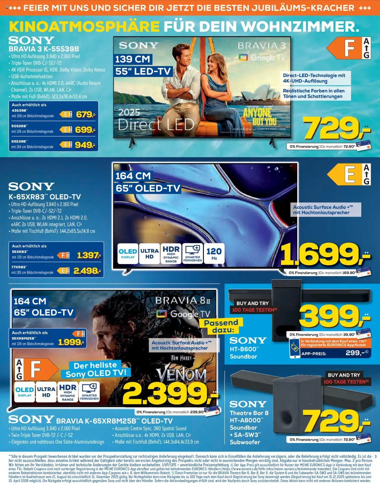 Euronics Prospekt 	 – gültig ab 10.09.2025 | Seite: 3 | Produkte: Sony, Soundbar, TV, Audio